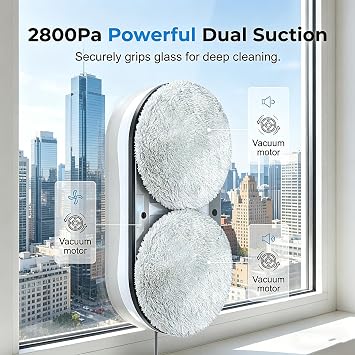 Automatic Window Cleaning Robot, 2800Pa Dual Suction & Anti-Fall | 3 Cleaning Modes for High-Rise Windows & Glass Surfaces - Smart Path Planning, Wet/Dry Cleaning, One-Button Start