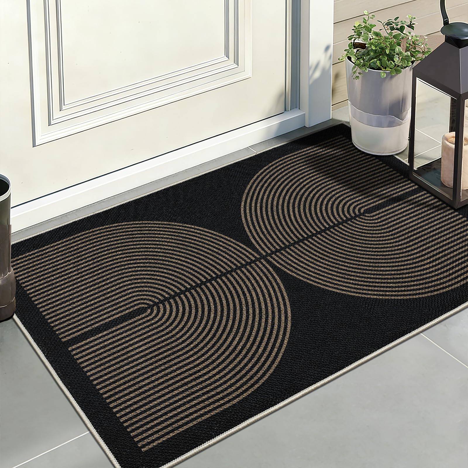 Capslpad Dirt Trapper Door Mat 60x90cm, Non-Slip Door Mat Indoor, Machine Washable Entrance Rug, Jute Look Durable Inside Floor Mat for Entryway, Front Back Door, Muddy Wet Shoes and Paws, Brown Black