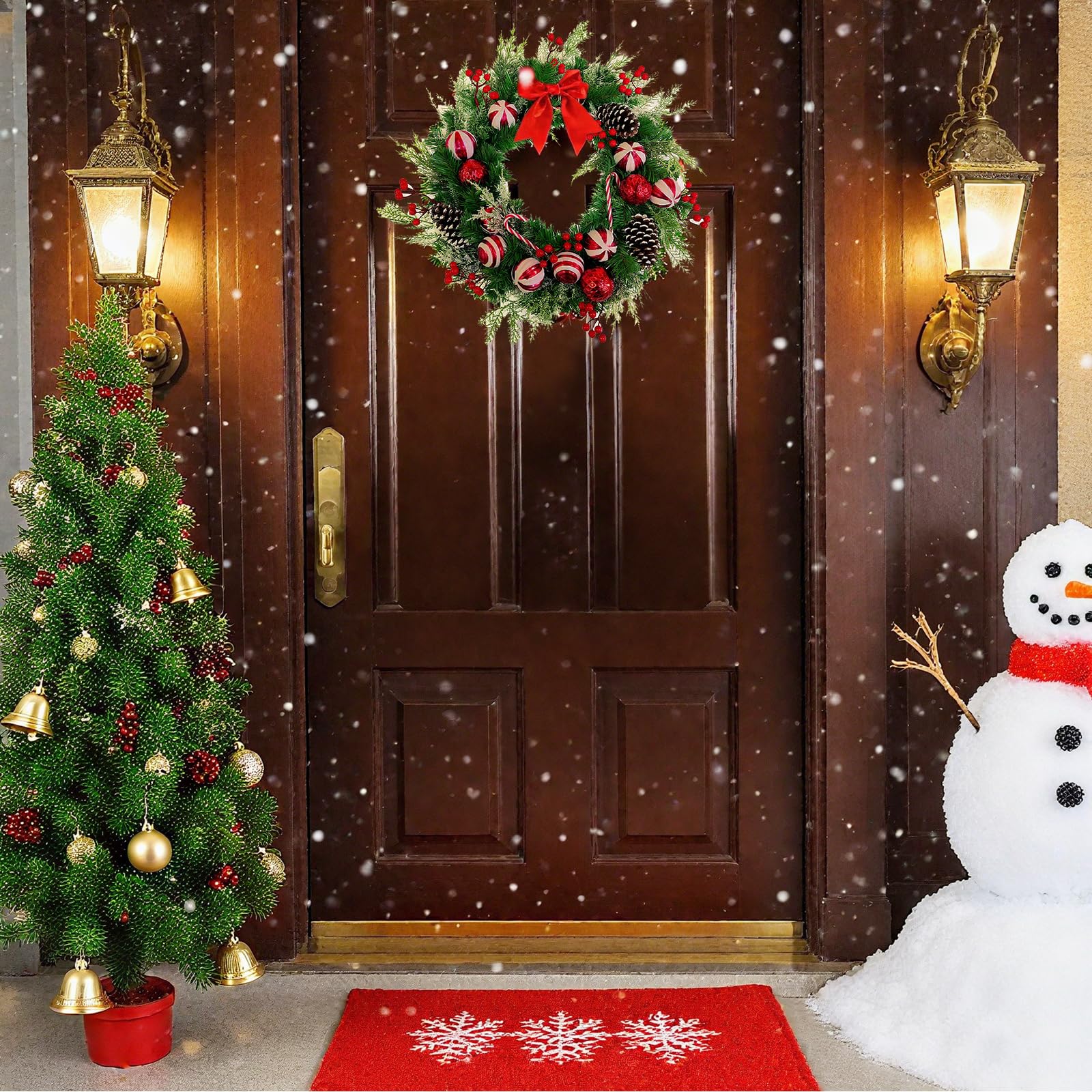 Corona de Navidad de 20 pulgadas, eucalipto artificial, corona de hoja perenne artificial para decoración de ventanas al aire libre, decoración moderna de casa de campo artificial para decoración de
