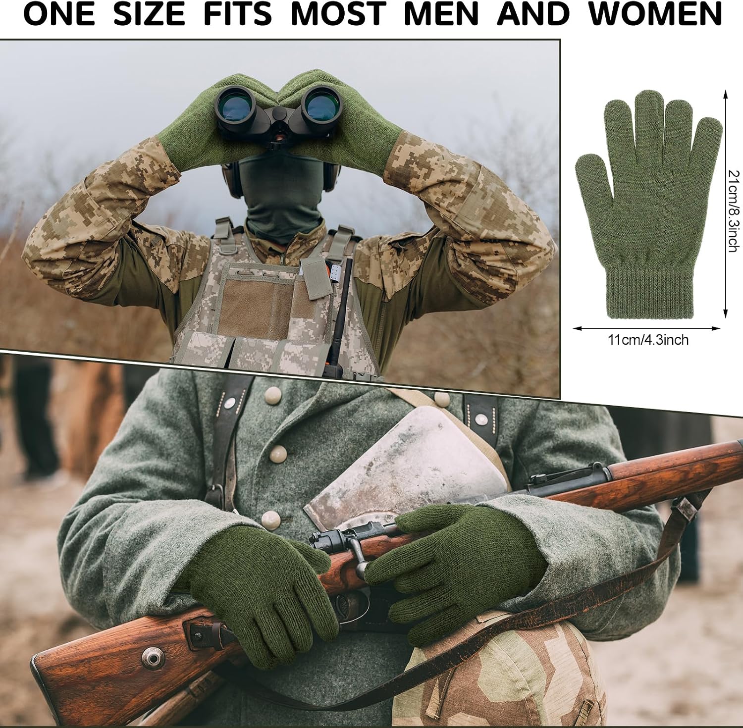 Cozypower 4 Pairs Wool Liner Gloves Winter Outdoor Ski Army Gloves for Men Cold Weather
