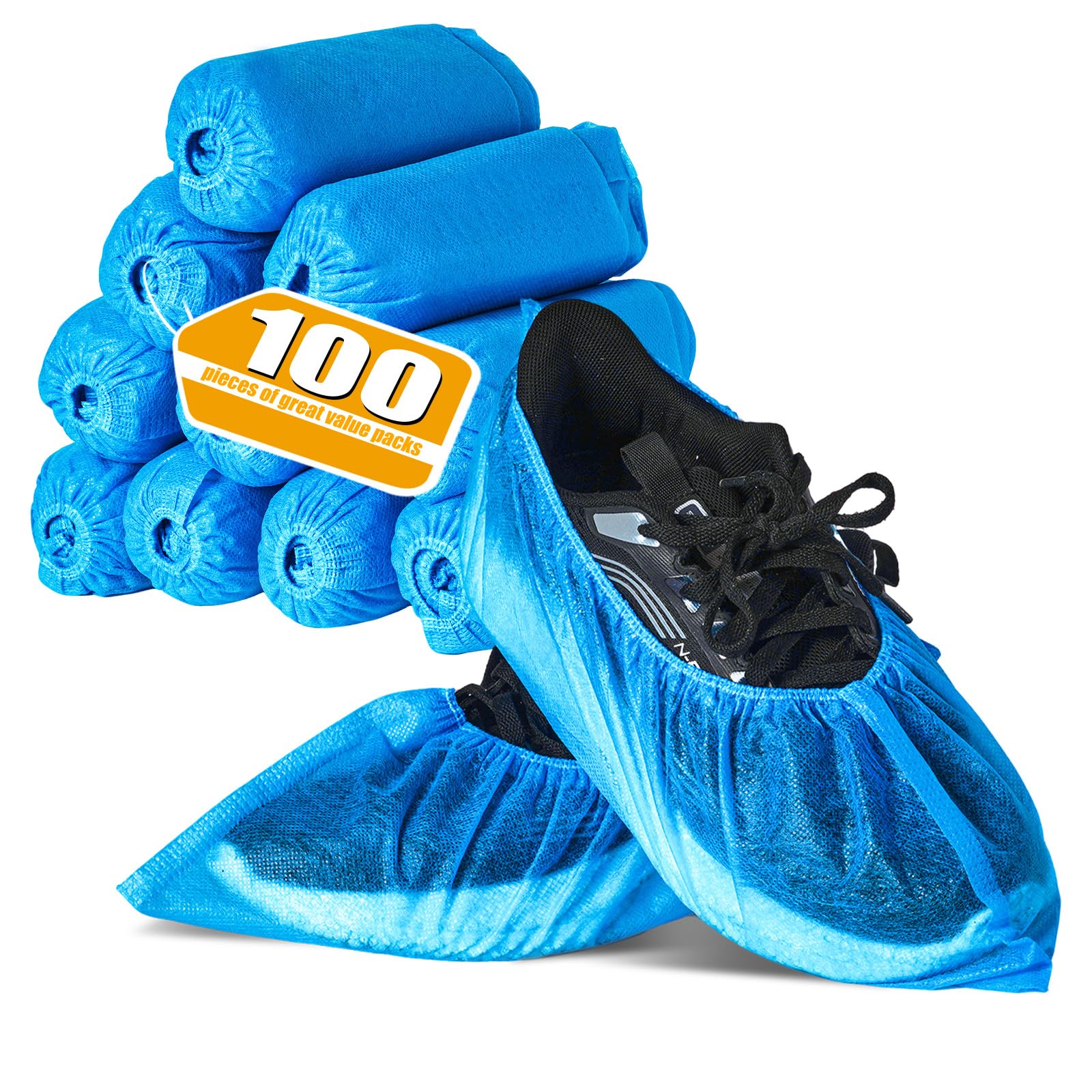[SAILYLENCEY]Disposable Shoe Covers,100 Counts(50 pairs), Non-slip, Thickening, Breathable, Elastic Ankle and Easy to wear, Blue,large size, Maximum