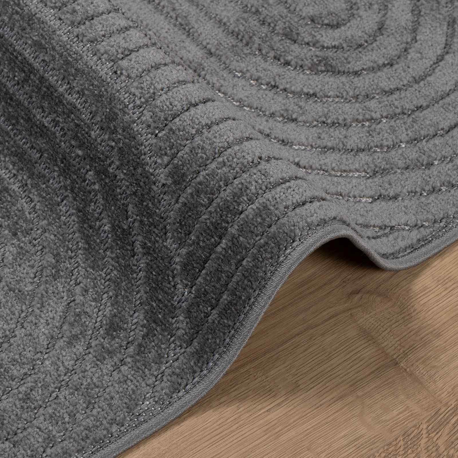 Palmeras Tapis en polyester avec dessous antidérapant, lavable, insonorisant, convient pour salon, couloir, cuisine, chambre d'enfant, utilisation en extérieur Anthracite 170 x 120 cm