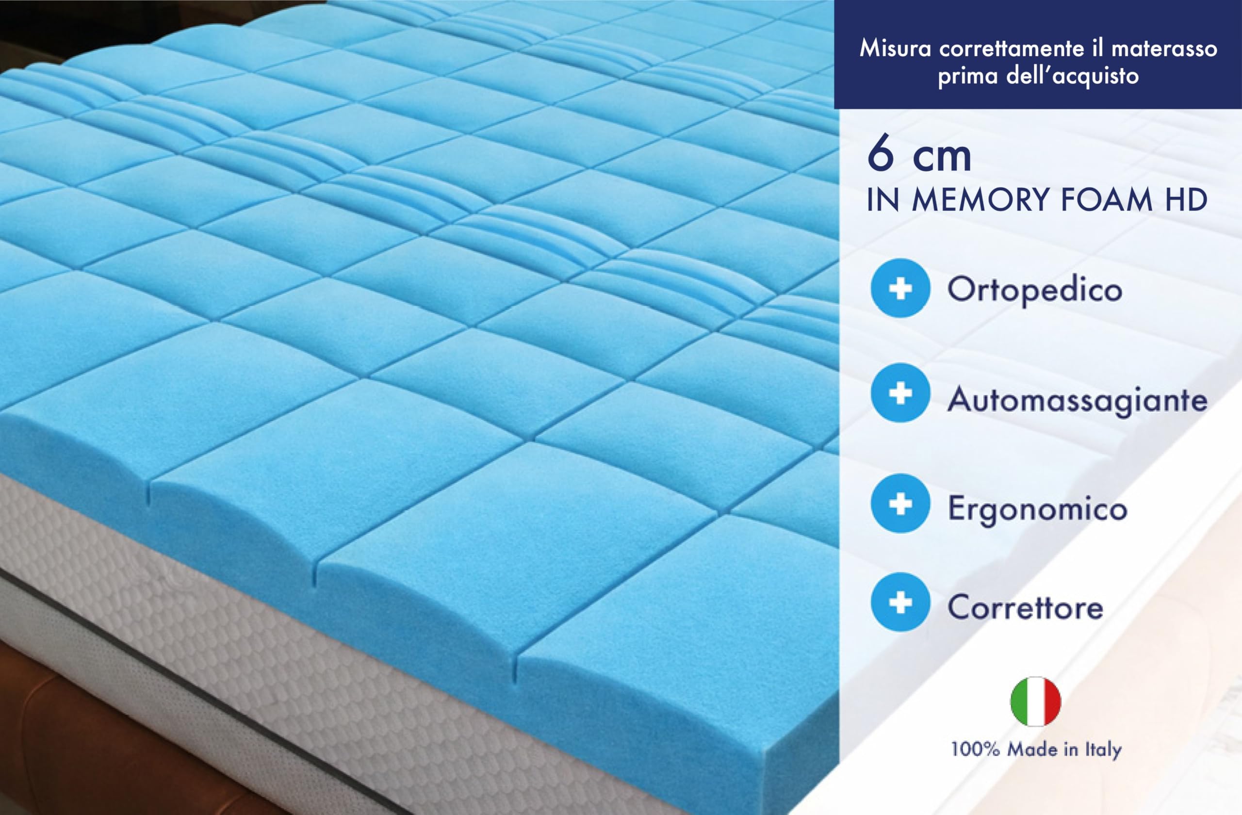 Nuvole di Sonno Topper Serenity Matrimoniale 160x190 Ortopedico in Memory Foam Alto 6cm 7 Zone, Materasso Correttore, Elastici Regolabili, Sfoderabile, Made in Italy, Disp.Medico Detraibile n.2781798