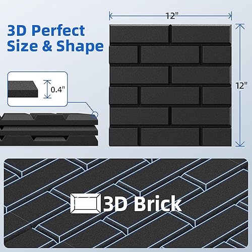 Miniatura 6 de Paquete de 20 paneles acústicos con autoadhesivos, paneles de espuma de alta densidad a prueba de sonido de 12 x 12 x 0.4 pulgadas para paredes,