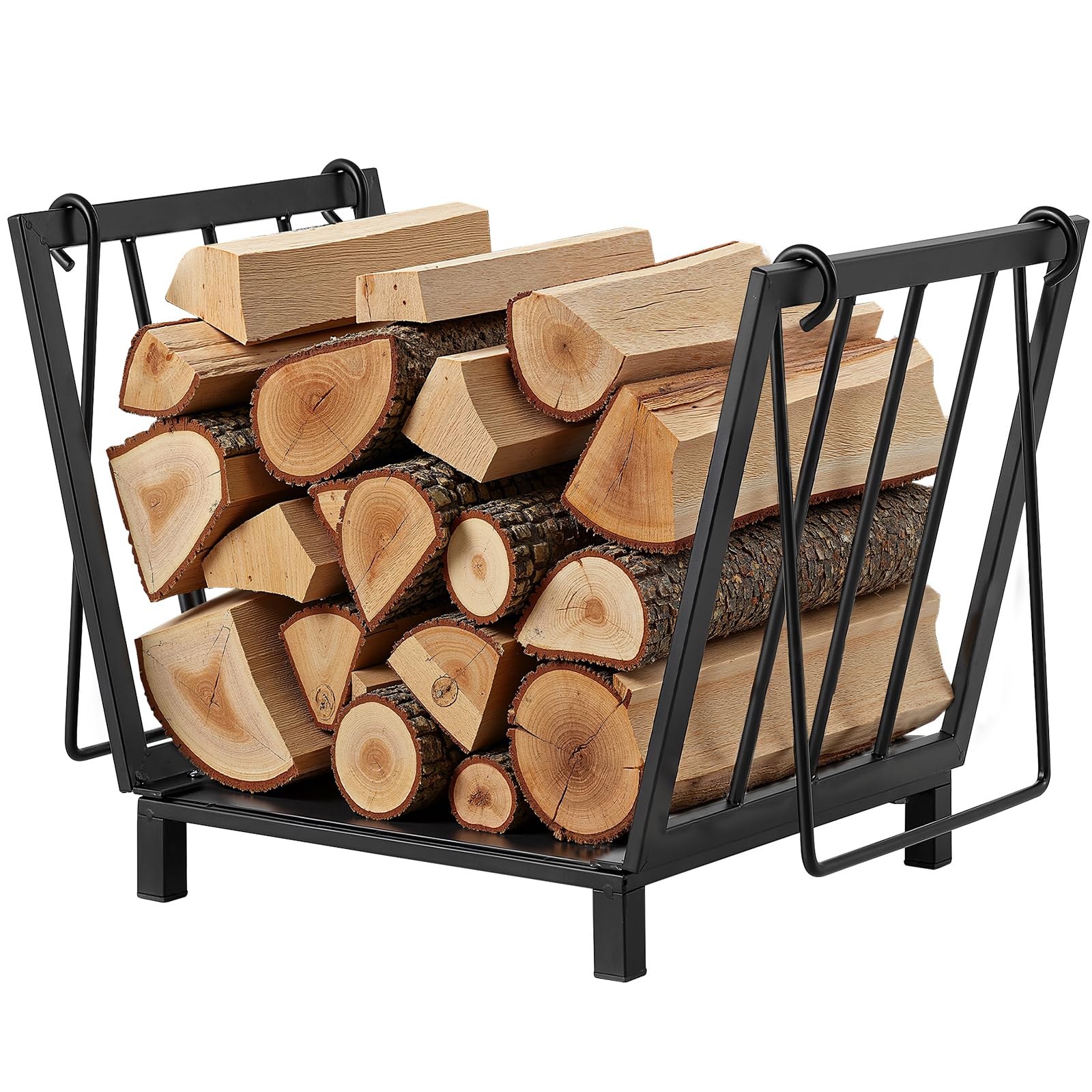 Amagabeli Garden Home Fireplace Log Rack Firewood Rack Indoor Outdoor Fireplace Log Holder 14.2 x 12.6 x 12.4inch Handle Steel Wood Cradle for Wood Stove Hearth Log Carrier Storage Holder Stand