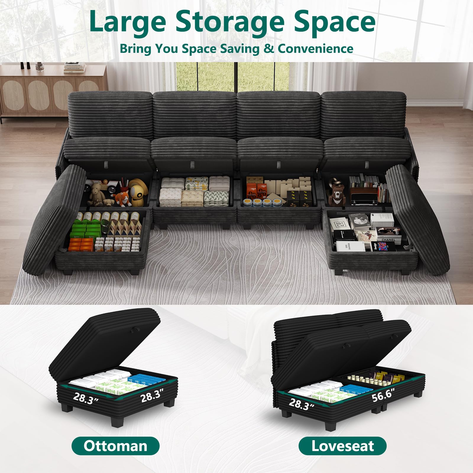 Modular Sectional Cloud Couch, Convertible Sleeper Sofa Bed for Living Room | Flexible L/U-Shaped Design, Freely Adjustable Backrest, Comfortable Foam Cushions, Sturdy Frame, Easy to Assemble, Black