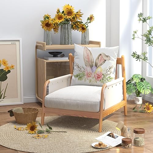 Miniatura 6 de Tikeciti Juego de 4 fundas de almohada de Pascua de 18 x 18 pulgadas, diseño de búfalo a cuadros, conejo, hojas de eucalipto, Hello Spring,