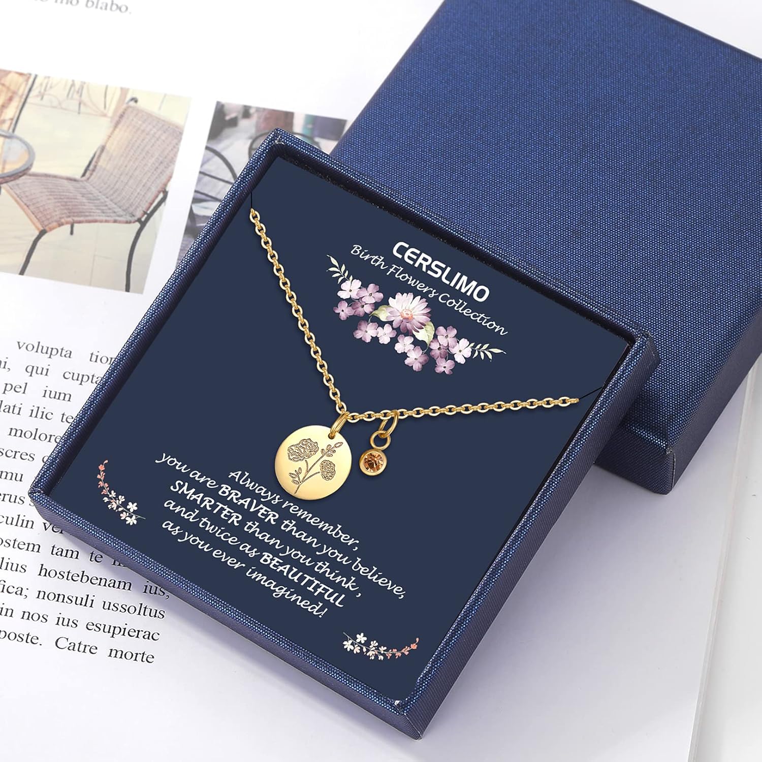 CERSLIMO Birthday Gifts for Her Birth Flower Necklaces, 18K Gold Plated Dainty Birth Month Floral Birthstone Disc Coin Pendant Necklaces | Women Wildflower Jewelry Gifts for Valentines Anniversary - Image 6