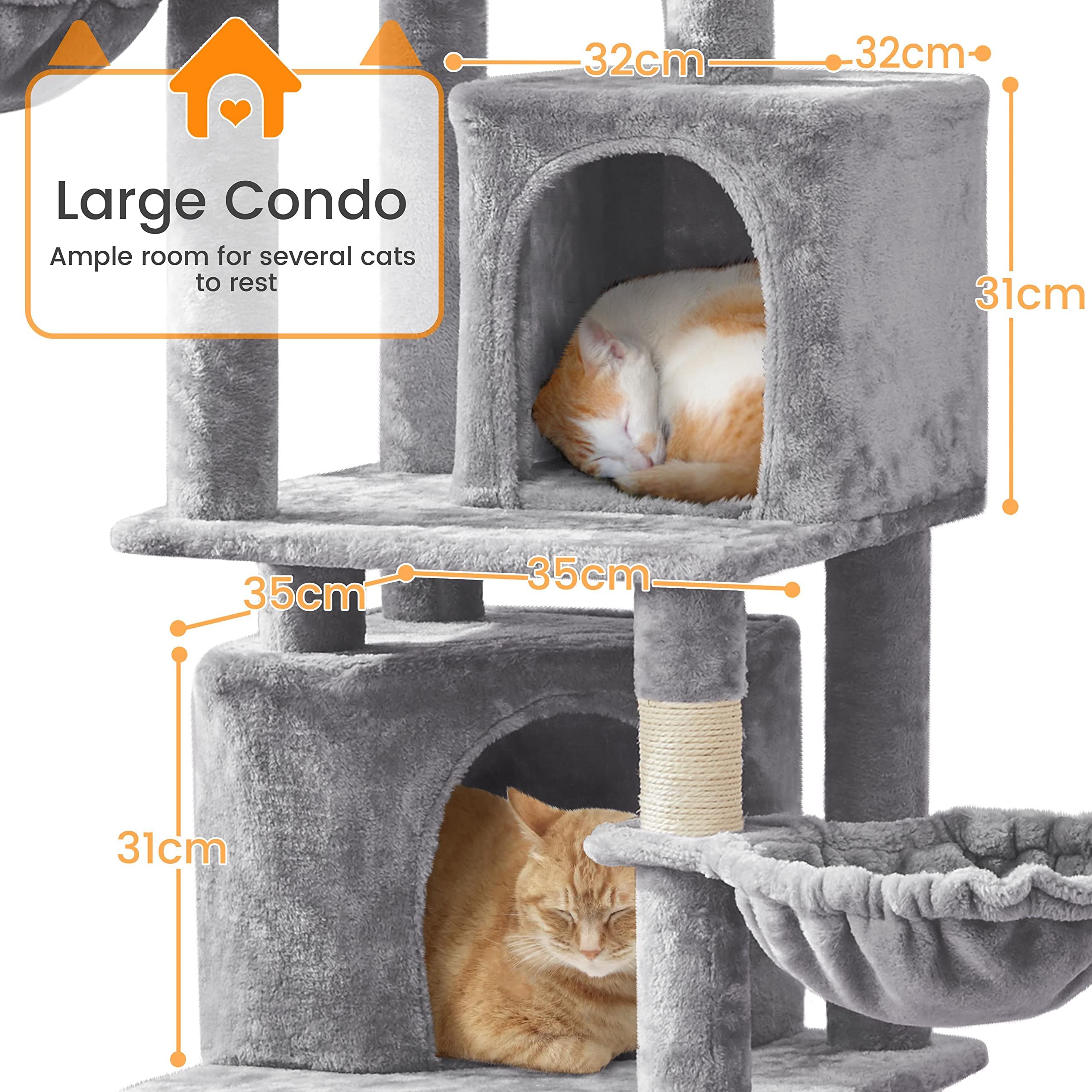 Yaheetech Albero Tiragraffi per Gatti 174,5 cm in Truciolato e Corda in Sisal con Condomini Posatoi e Ceste per Relax e Pisolini Multilivello Altezza Grigio Chiaro