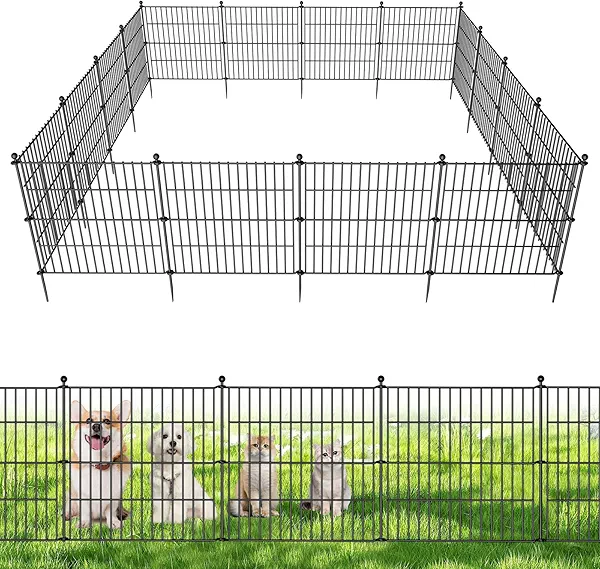 5 Panels No Dig Decorative Outdoor Garden Fence for Yard, 24 in(H) X 10 ft(L) Animal Barrier Fencing Rustproof Metal Wire Panel Border for Dog, Rabbits, and Patio Temporary Ground Stakes