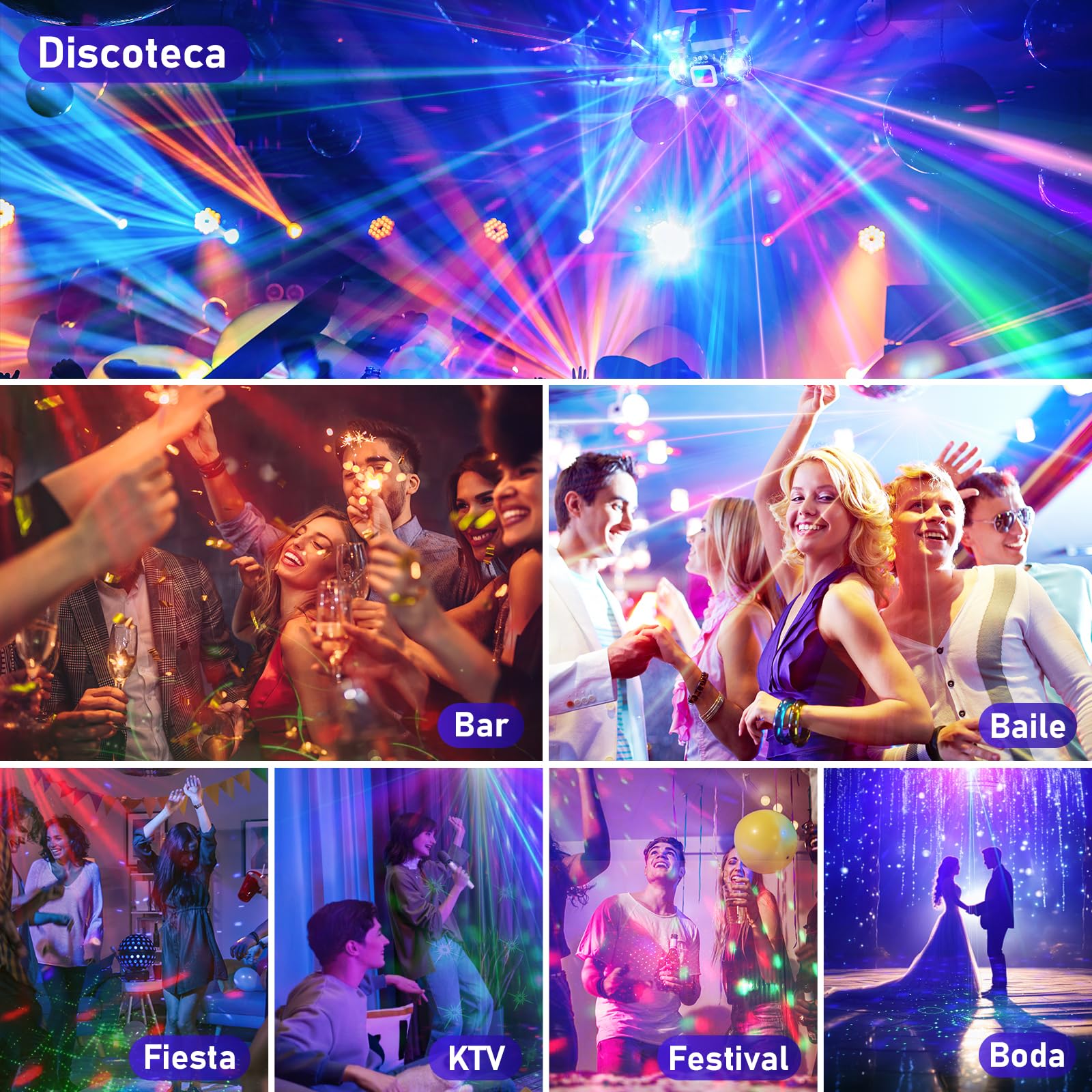 Luces Discoteca con 2 Bolas de Discoteca – Luces RGB Sound Activadas, Luz de Escenario para DJ, Club, KTV, Fiestas de Navidad