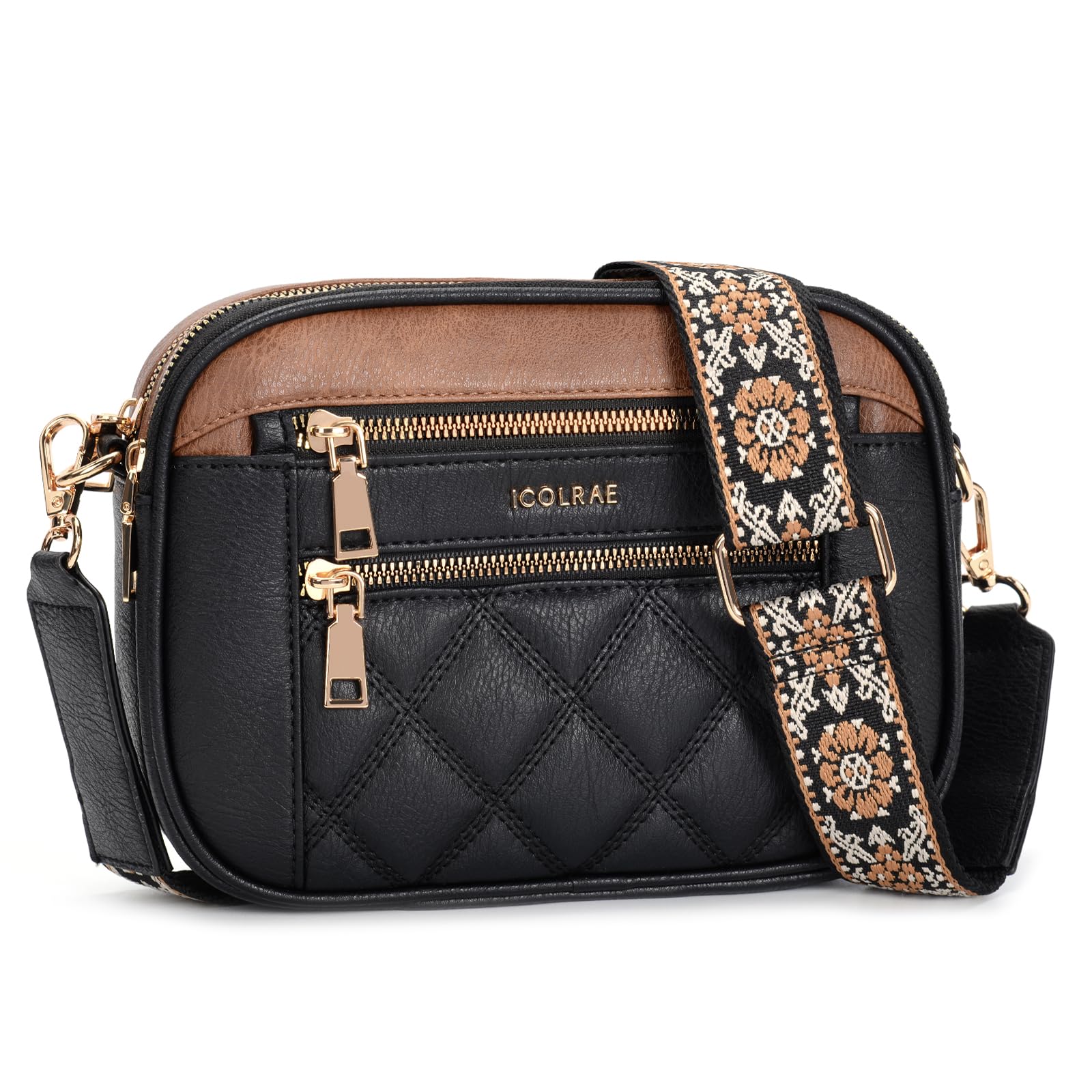ICOLRAE Quilted Crossbody Bags For Women With Wide Strap Vegan Leather Designer Shoulder Handbags Small Purse