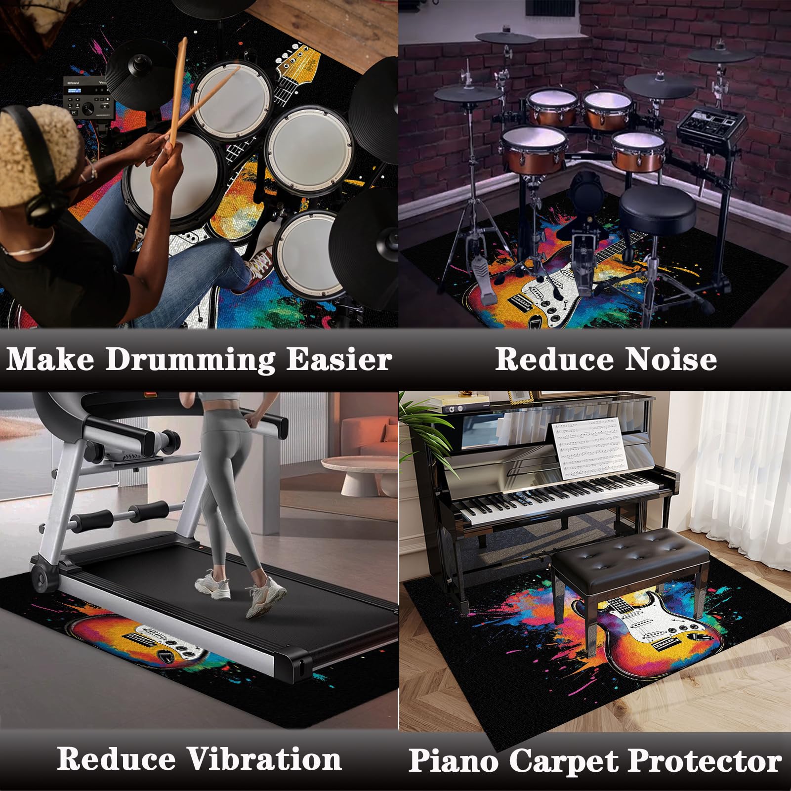Tapis Insonorisant, Tapis Batterie Tapis de Tambour, 140 x 120 cm Tapis d'instrument de Musique, Tapis Anti Vibration pour Tapis de Batterie électronique Grosse Caisse Claire Tapis de Protection