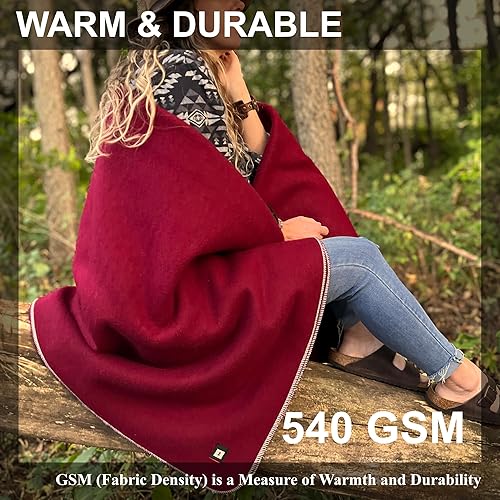 Miniatura 3 de EKTOS Mantas de 90% lana, 90 x 66 pulgadas, manta de lana cálida para campamento, manta militar (granate)