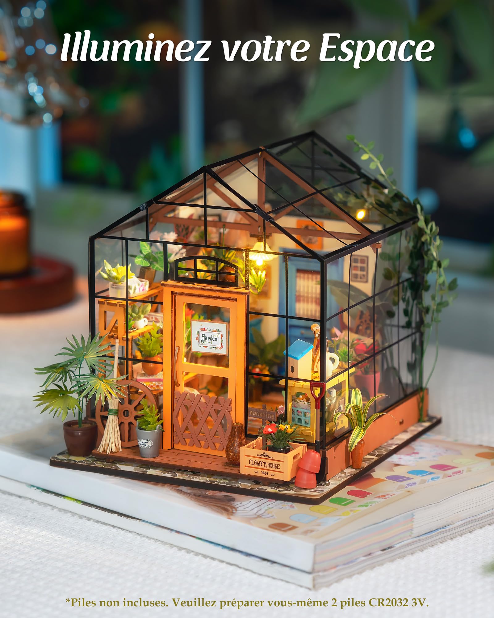 ROBOTIME Maquette Maison Miniature a Construire Cathy's Flower House, DIY Miniature House en Bois avec LED, Diorama Cadeau Créatif pour Les Adultes, Les Femmes, Les Mères