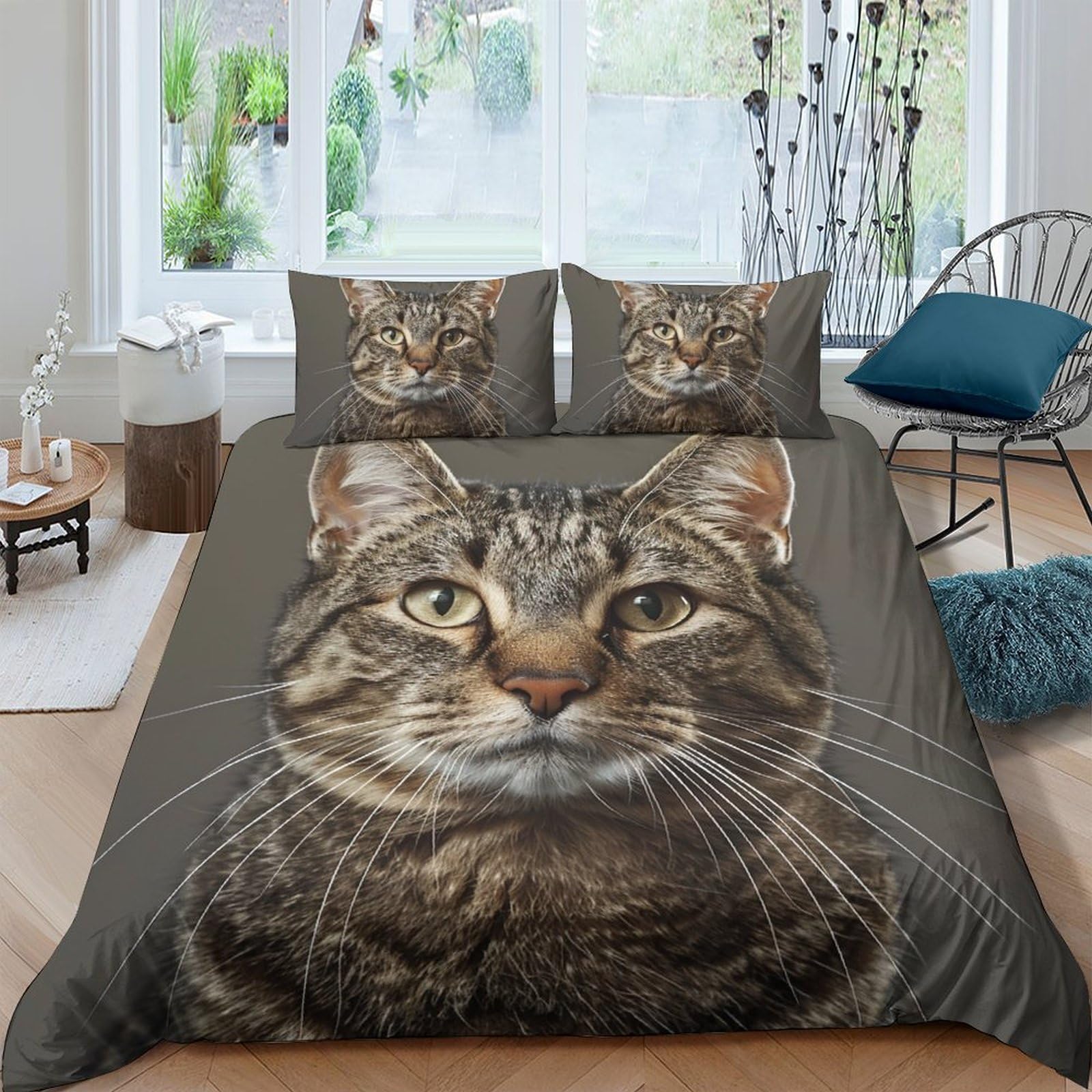 Ctjqhvkz Style-5 3D Printed Tabby Cat Pattern Fitted Sheet Microfiber Soft Decorative Cat Face Mattress Cover Bedroom Dorm Home Decor Single（135X200cm）