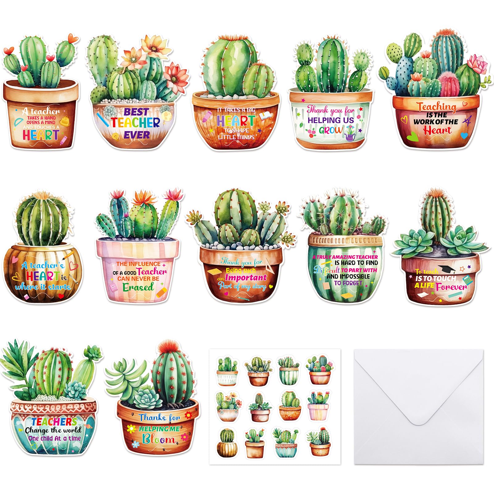 Fancy Land Back to School Teacher Appreciation Gift Card Holders Cactus Money Cards Sleeves for Classroom Party Supplies 12Pcs