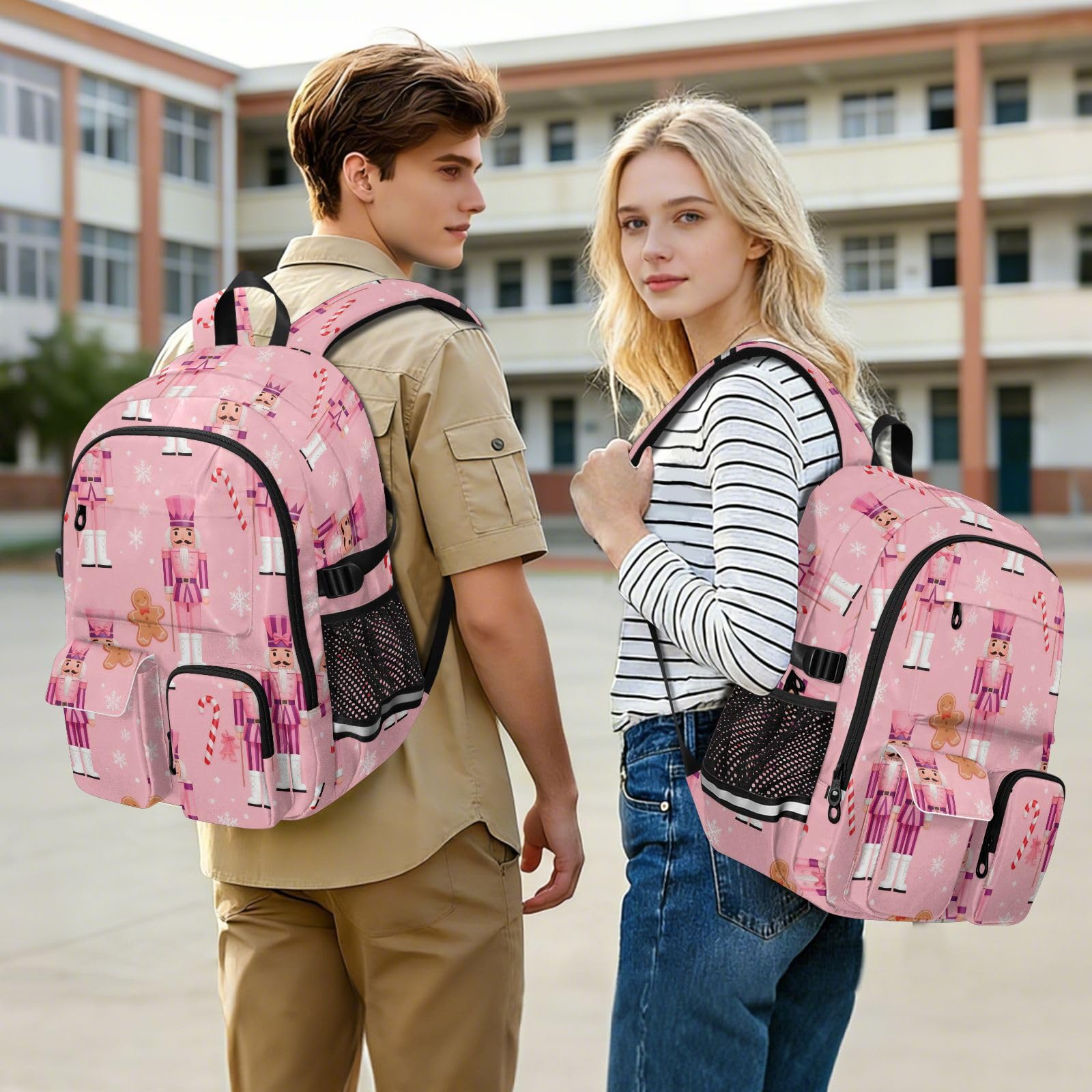 Grand sac à dos de voyage rose motif soldats casse-noisette pour homme et femme - Sac à dos rose pour adolescentes et filles - 43,2 à 5 pouces