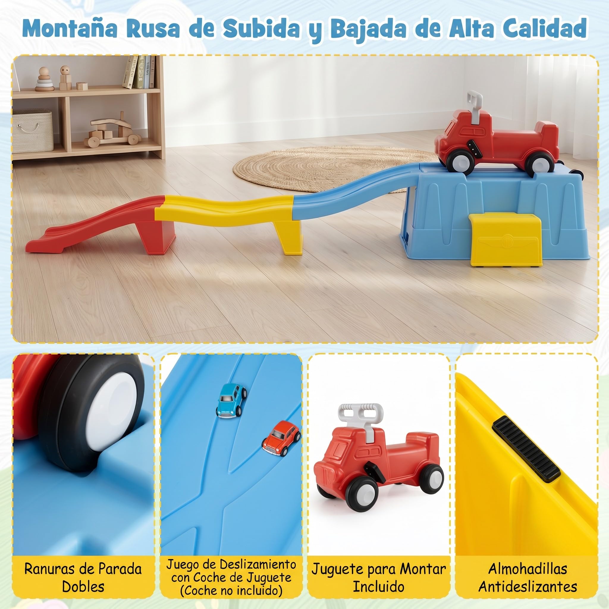 COSTWAY Coche Correpasillos Bebe con Pista en Rampa (Azul) | con Caja de Almacenamiento, Auto a Pedales y Peldaño Ancho, Juguete de Paseo Interior y Exterior para Niños de 3+ Años