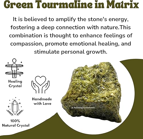 Miniatura 5 de 2 piezas de turmalina verde en matriz de cristales crudos y piedras curativas, rocas naturales para rodar y piedras crudas y cristales
