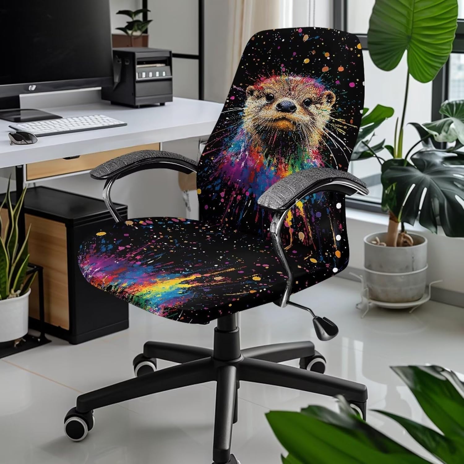 Office Chair Cover, Otter Washable Computer Chair Slipcover Stretchable Boss Chair Seat Cushion Protectors for Armrest Chair Soft Rotating Chair