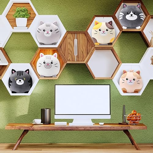 Miniatura 6 de Lenwen 6 almohadas de felpa de gato de 8 pulgadas, lindos animales de peluche a granel, suaves y adorables, redondos, decoración de felpa para