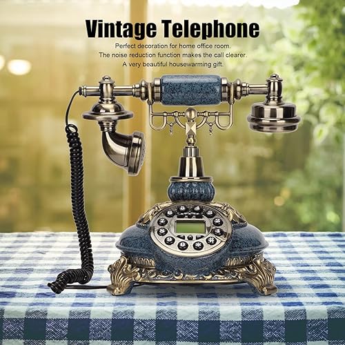 Miniatura 3 de Teléfono vintage con dial de botones, teléfono fijo retro antiguo, identificación de llamadas, teléfono fijo con cable, teléfono fijo para