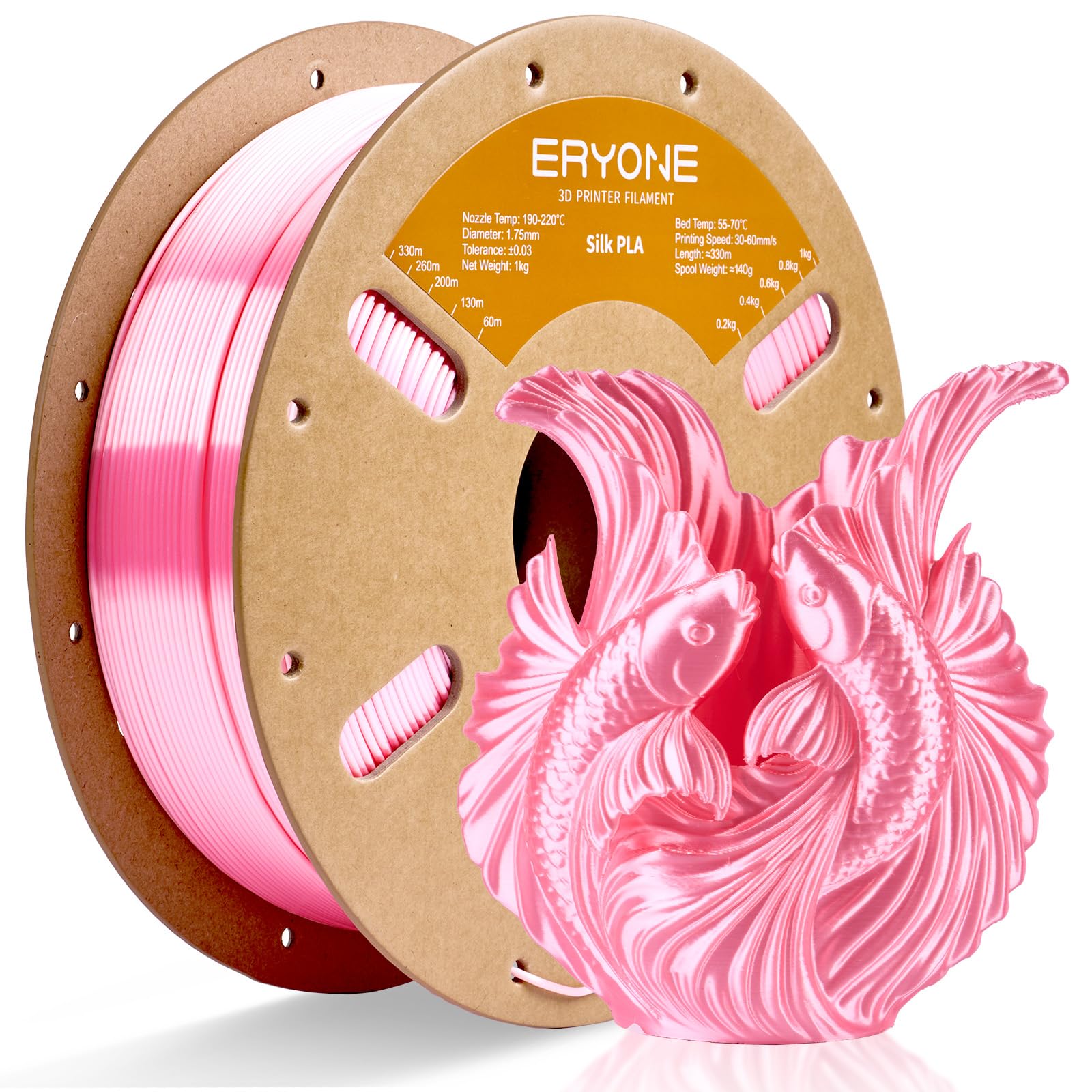 ERYONE Silk PLA Filament for 3D Printer 1.75mm +/- 0.03mm, Shiny Filament 1kg (2.1lbs)/Spool, Silk Pink