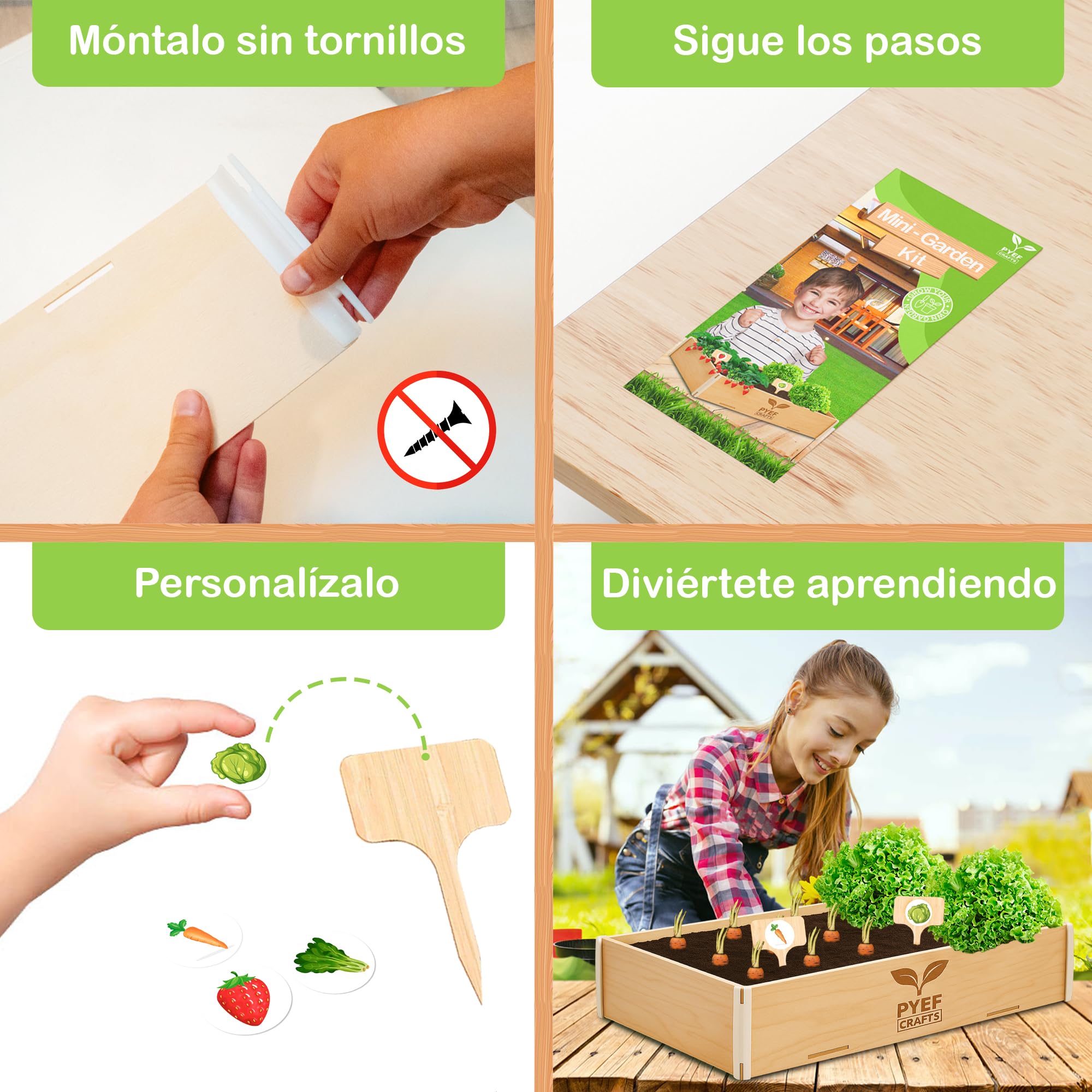 Huerto Urbano para Niños - Kit de Jardinería Completo con 4 Variedades de Semillas de Hortalizas y Verduras - Huerto Ecológico en Casa, Regalo Educativo y Creativo