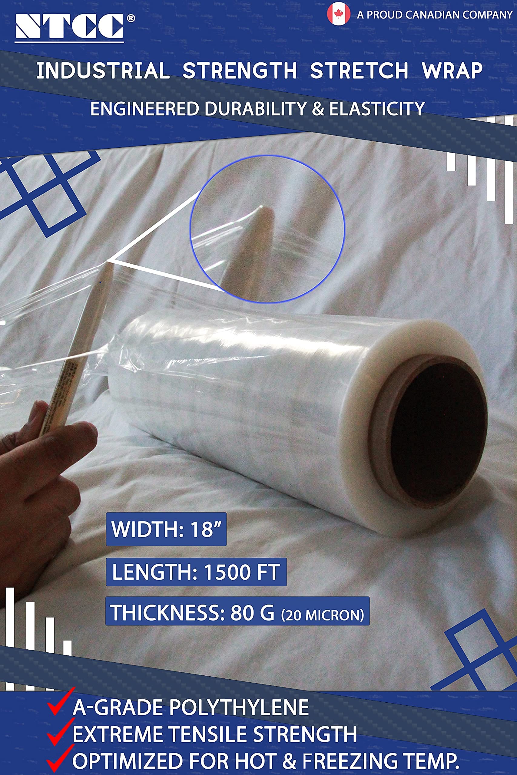 2 Rolls Clear Pallet Wrap Stretch Film – 15/18" X 1000/1500FT, Hand Wrap For Moving, Shipping & Storage