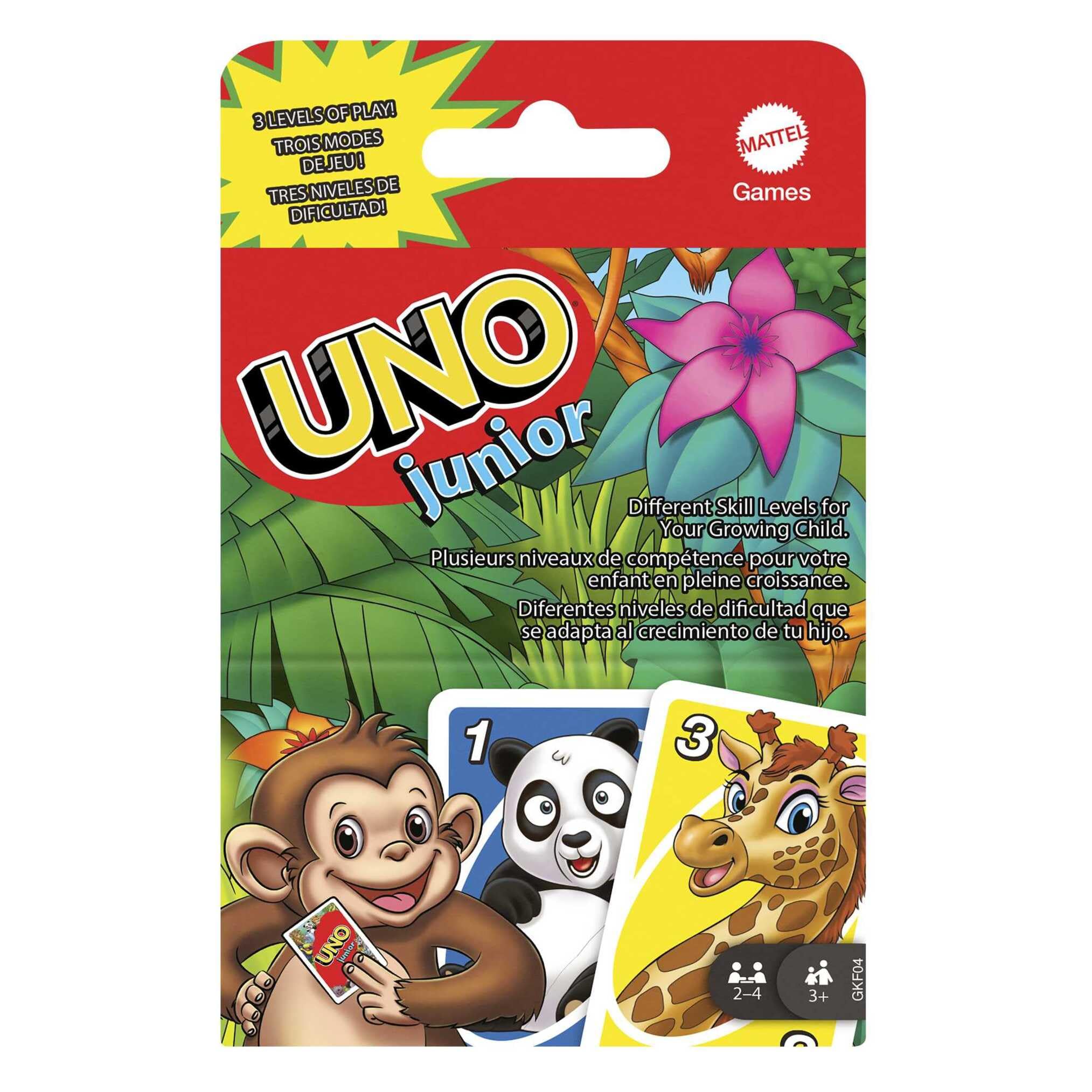 Mattel Games, Juego de Cartas UNO Junior, Juego de Mesa para niños con Dibujos de Animales (Mattel GKF04)