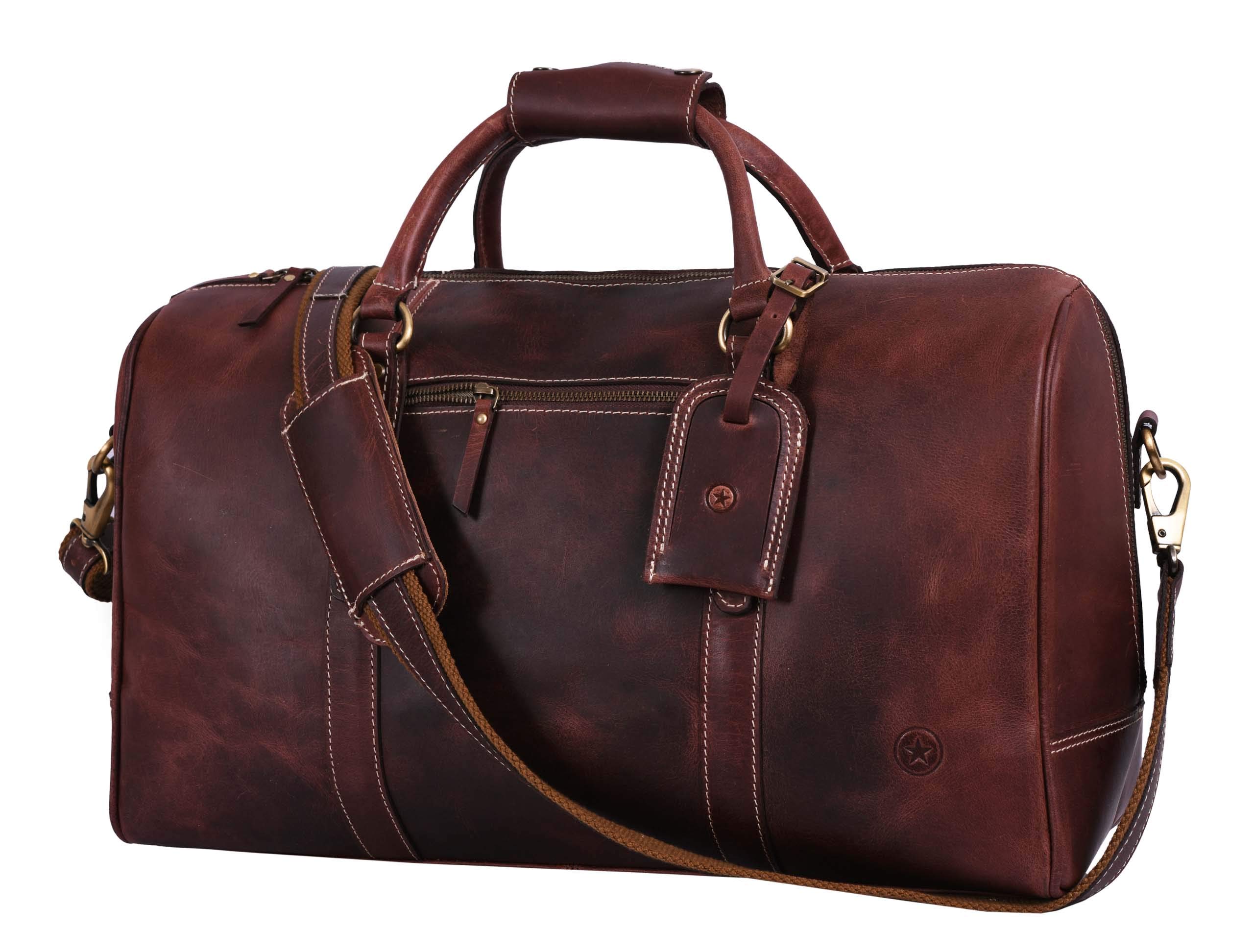 Leather Travel Duffel Bag | Gym Sports Bag Airplane Luggage Carry-On Bag | Gift for Father's Day By Aaron Leather Goods (Walnut)