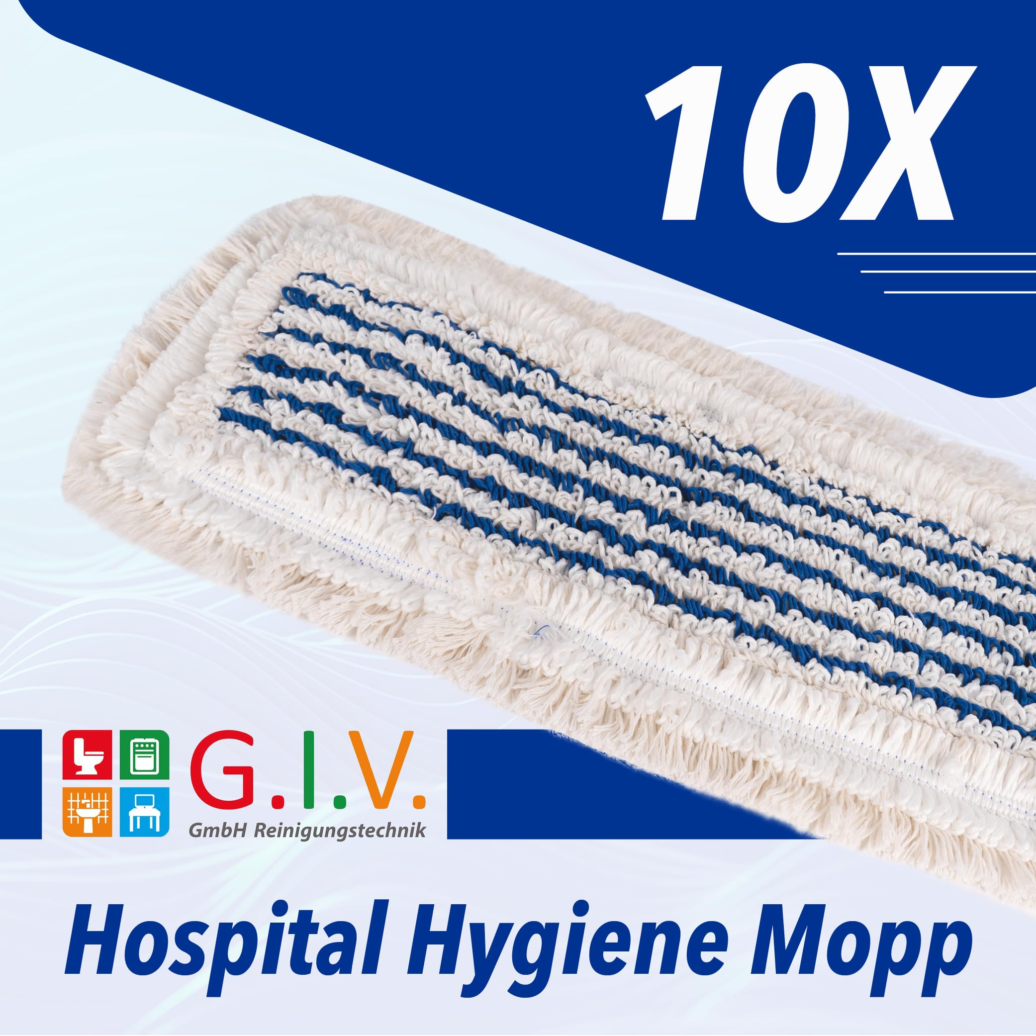 G.I.V. 5X Hospital Hygiene Mopp 40cm - Wischmopp Bezug für Klinik, Labor & Pflege, sehr saugstark - Ersatzbezug für Bodenwischer - für alle gängigen Klapphalter & für Trocken & Nassreinigung (5X)