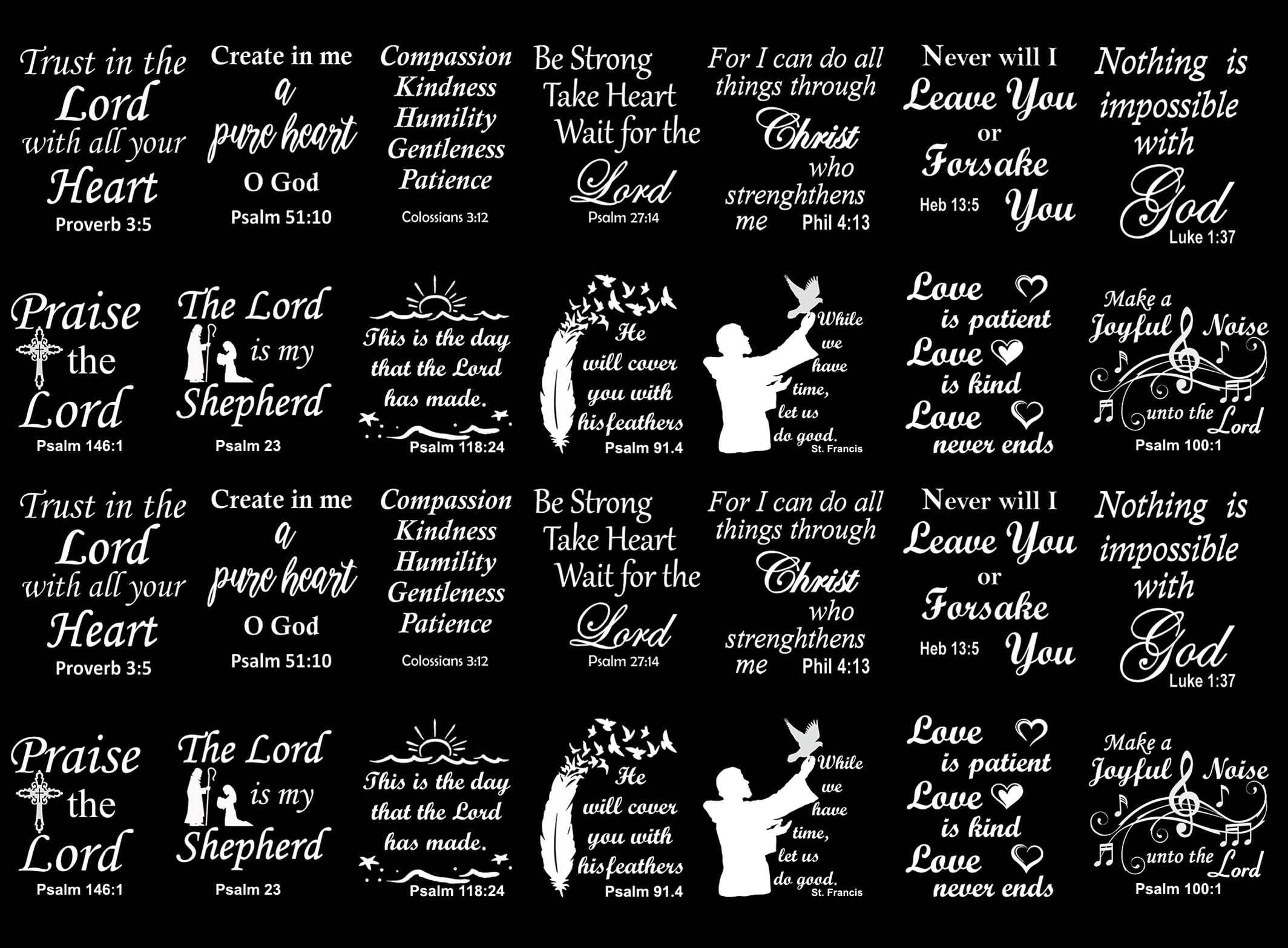 Bible Psalms Proverbs 28 pcs 1 Inch White Fused Glass Decals