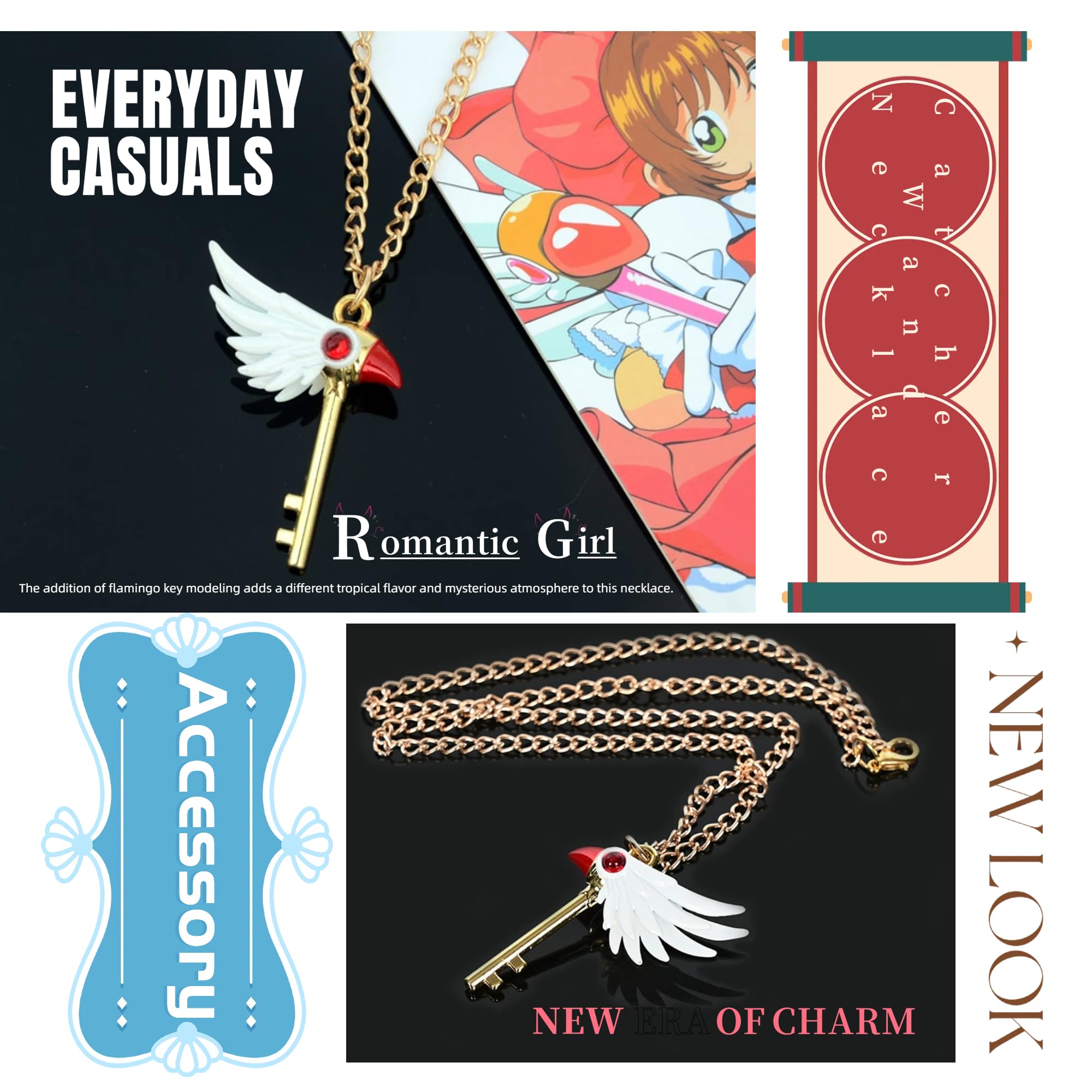 QKEOISUD Anime Jewelry Kinomoto Star Wand Necklace - Image 4
