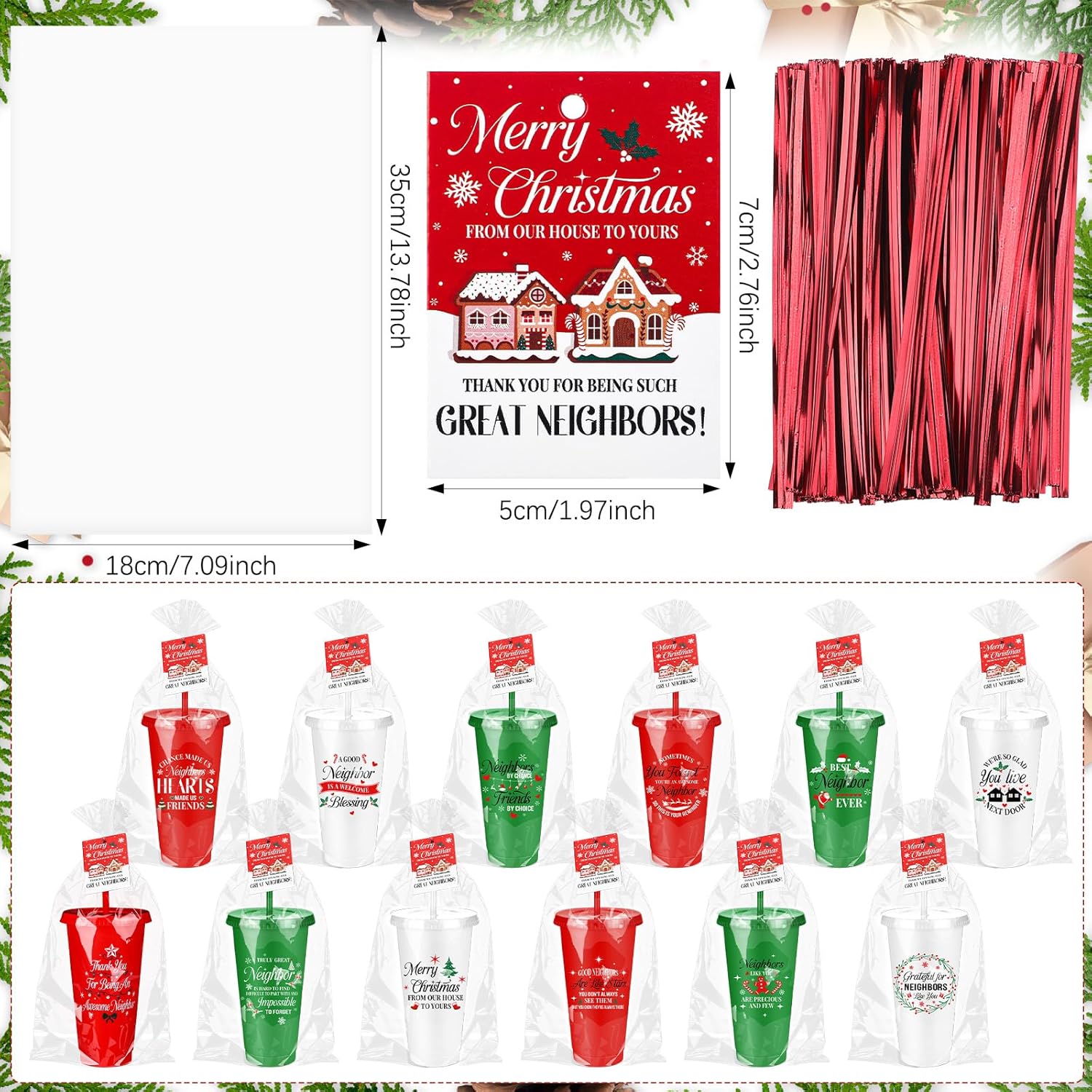 Vesici 12 Sets Christmas Best Neighbor Gifts Thank You Cups with Lids Straws Bulk 24 oz Plastic Cup for Being Such Great Neighbors for Moving Away Housewarming New Neighborhood - Image 3