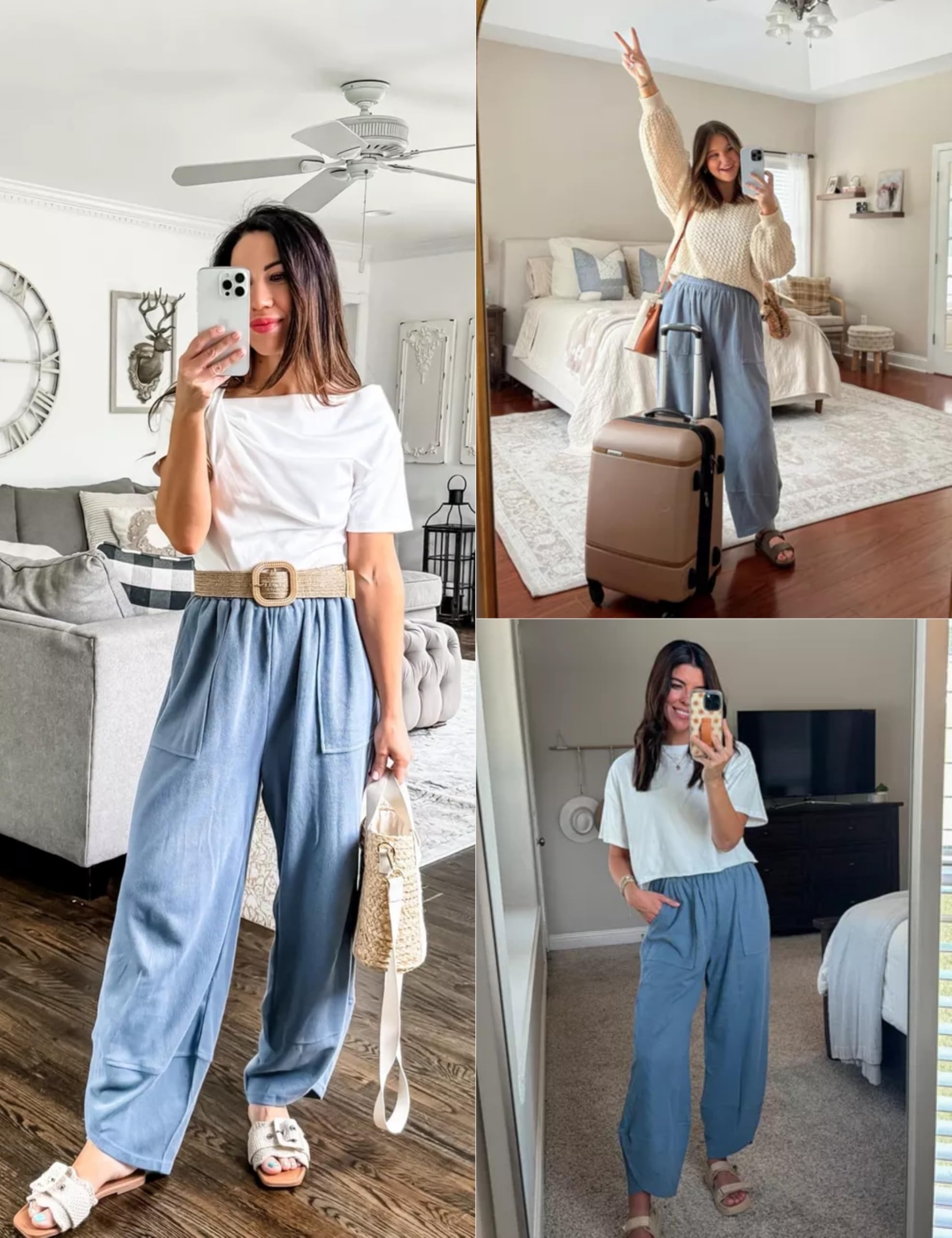 Xiaoxuemeng Womens Baggy Wide Leg Pants Casual Elastic Waisted Palazzo Harem Pants with Pockets