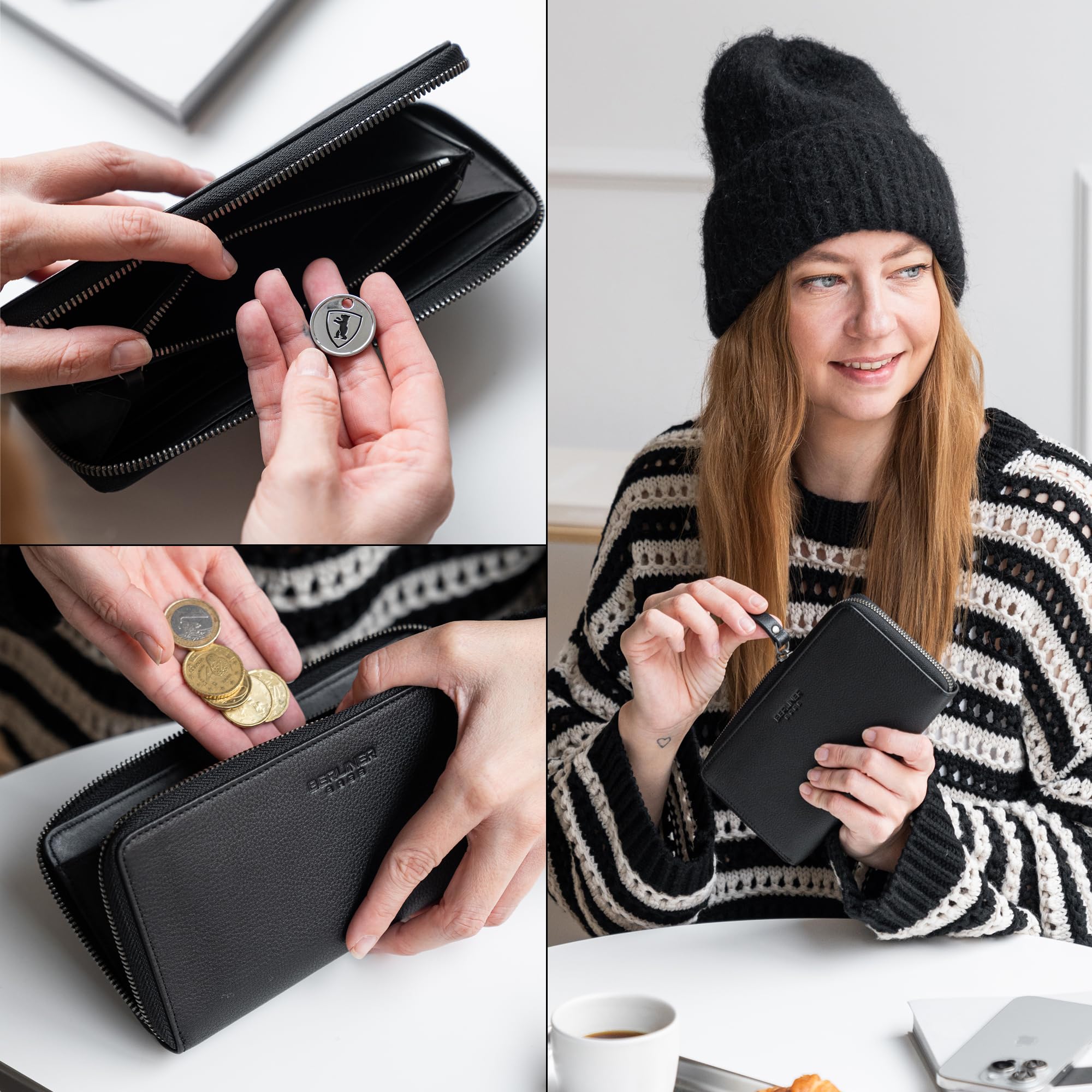Berliner Bags Portafoglio Donna Margo in Vera Pelle, Grande con Zip e Portamonete, Protezione RFID, 12 Carte – Nero