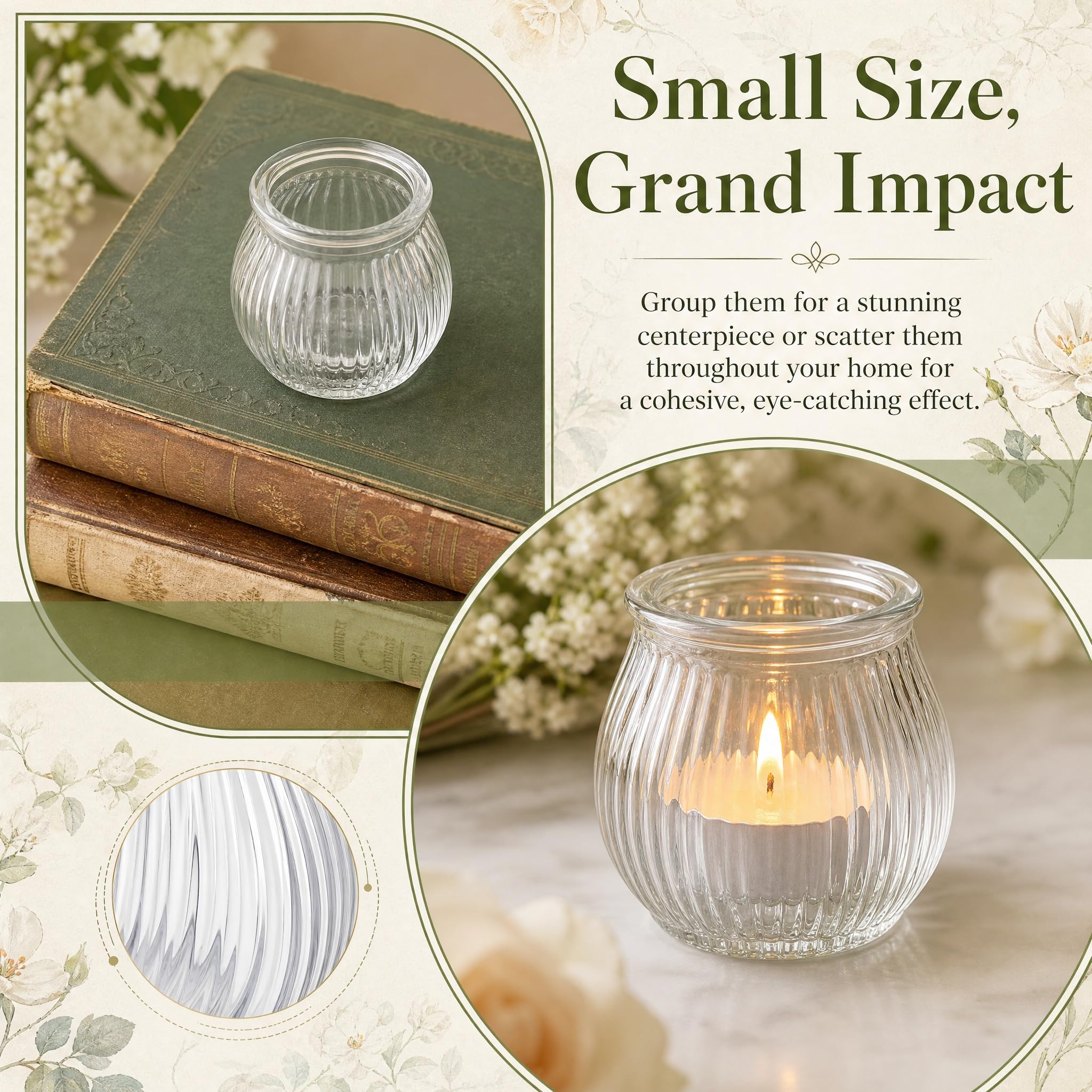 12 Pezzi Vasetti Portacandele in Vetro Trasparente per Tea Light, Piccoli Barattoli di Vetro per Candele Tealight, Portacandele per Centrotavola Matrimonio e Decorazione Casa (trasparente)