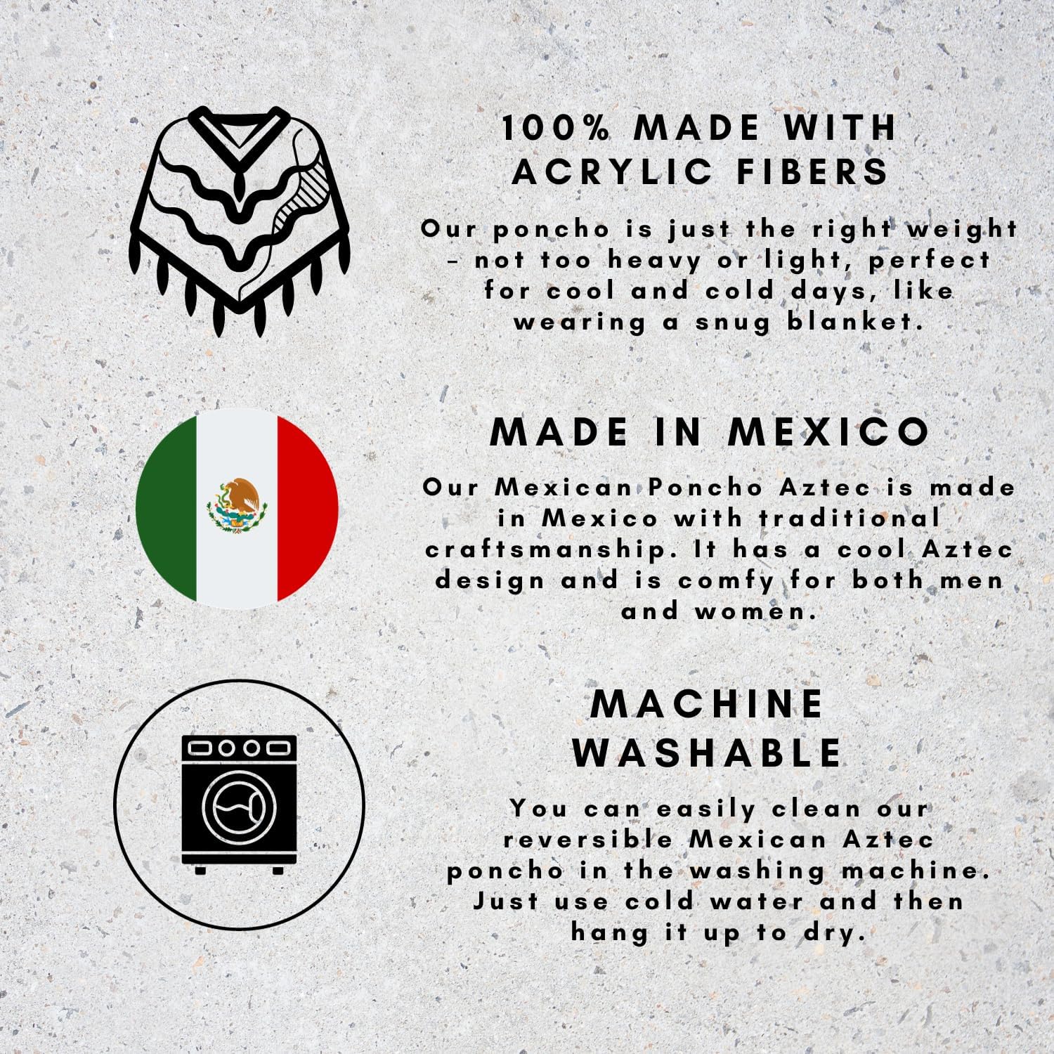 Mexican Aztec Calendar Poncho – Reversible Cobija Blanket Style, 90” x 40”, Unisex, Made in Mexico