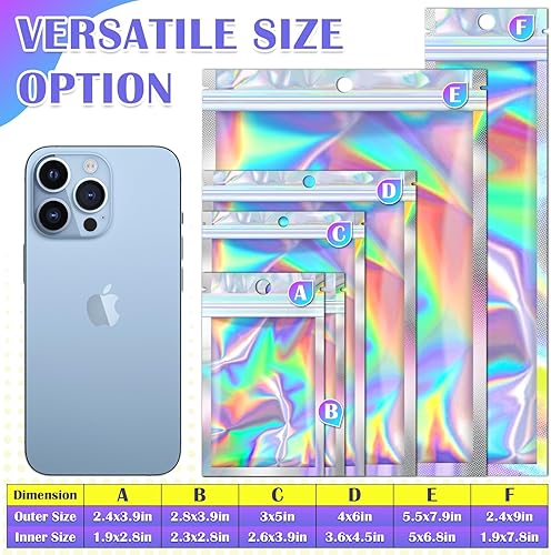 Miniatura 6 de JETMORE 100 bolsas de tereftalato de polietileno, bolsas a prueba de olores con ventana transparente, bolsas holográficas para aperitivos, galletas,