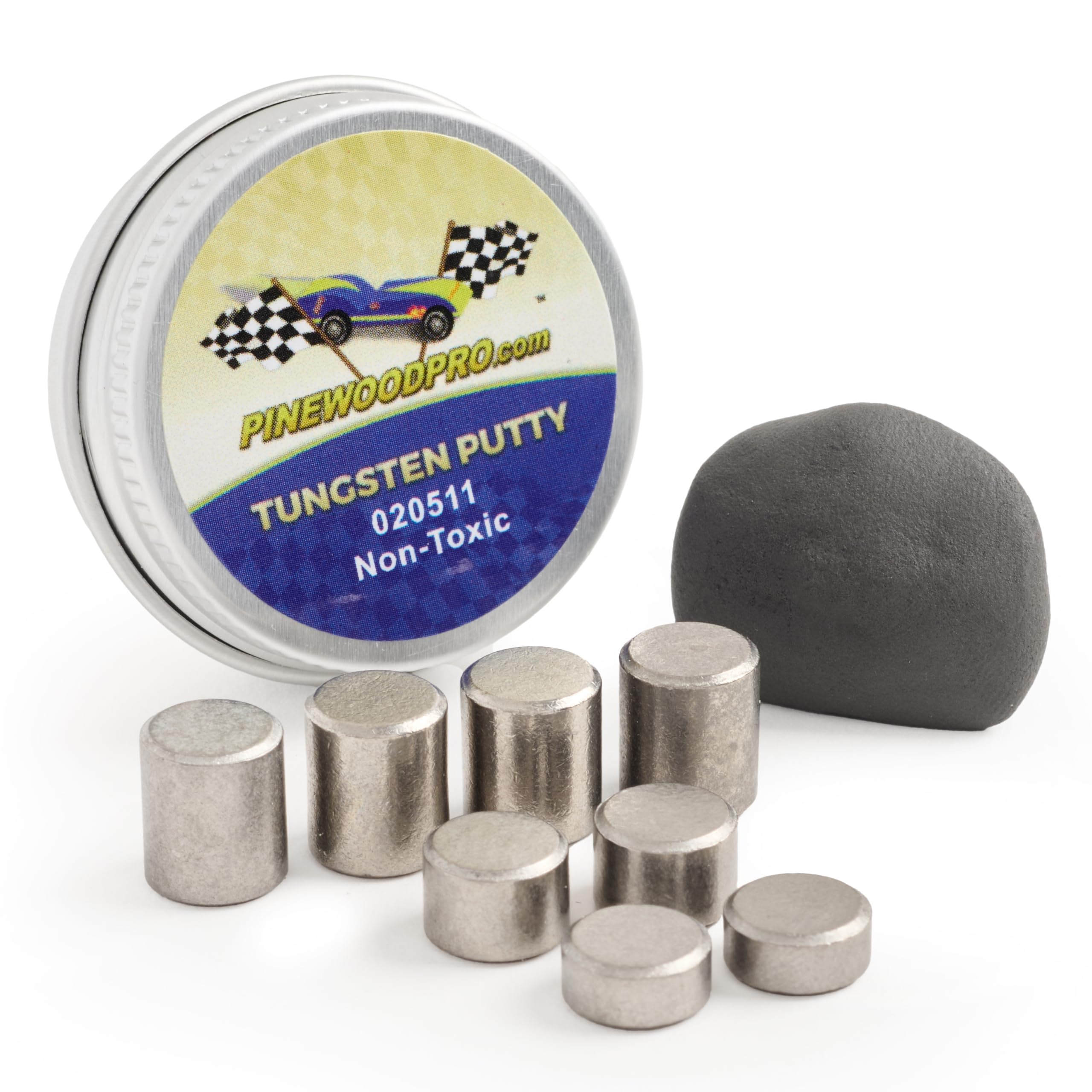 Pinewood Pro Tungsten Set: 1 Oz Tungsten Putty and 3 Oz Tungsten Cylinders | Weights for use on Derby Cars | All The Weights You Need in one Package | Dense | Safe | Non-Toxic