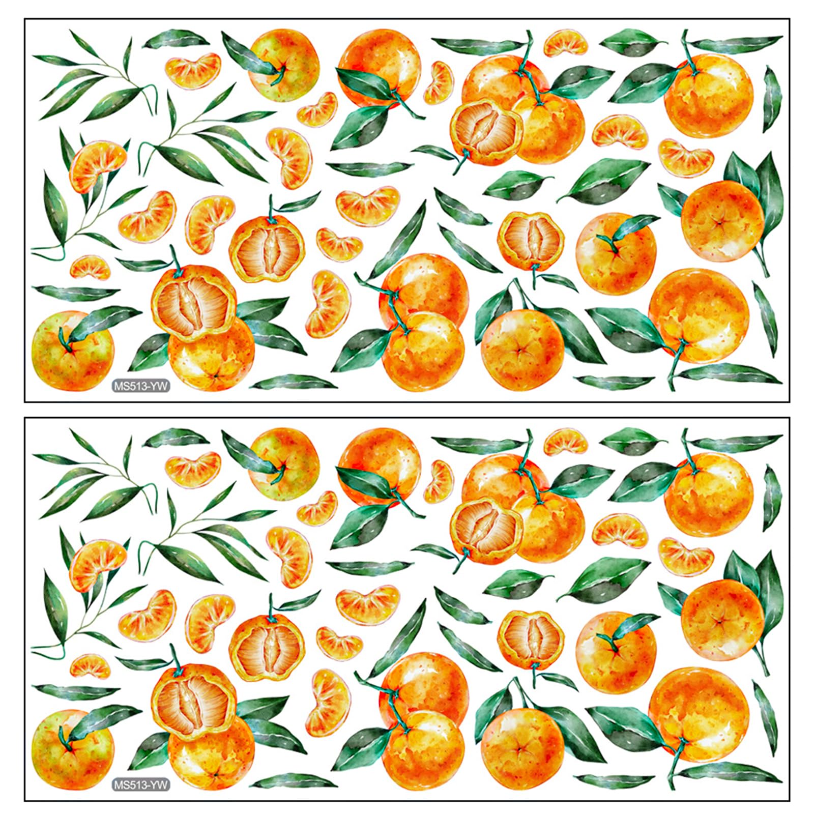 ELANE 2 Sheet Orange Wall Decals Fruit Kitchen Wall Sticker Decor Fruit Leaf Wallpaper for Nursery Bedroom Decals