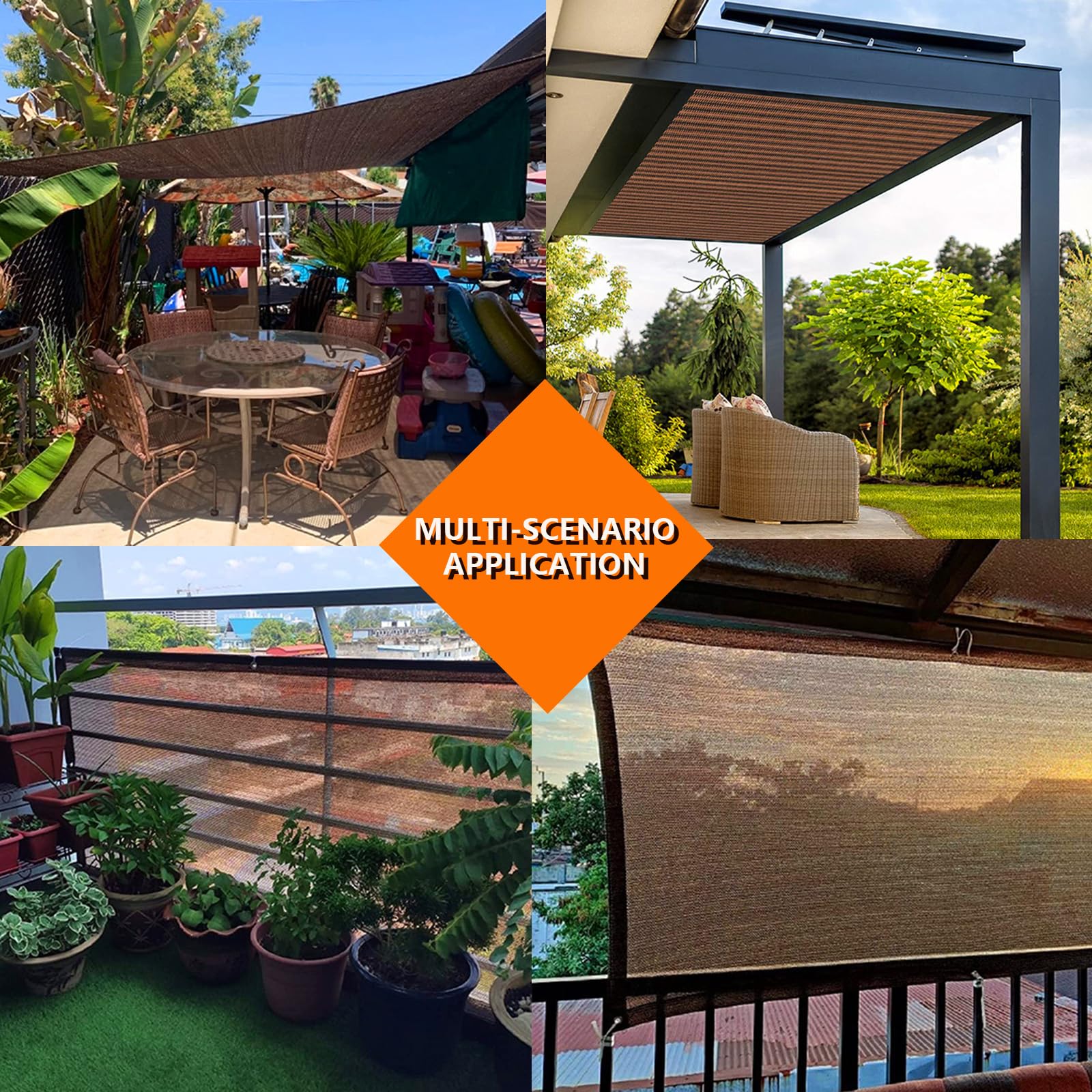 Telo parasole 90% 3 x 3 m per esterni, cortile, patio, giardino, pergola, baldacchino, moka