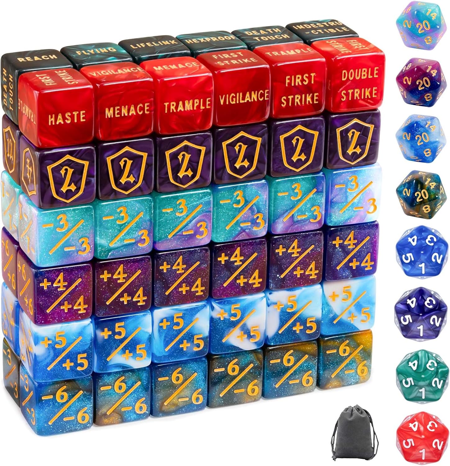 80 Pieces MTG Dice Set with Plus 1 Life Counter & Keyword Token Dice & Shield & Spindown Dice & D20, MTG Counters Dice for Magic the Gathering, Cards Gaming Accessories