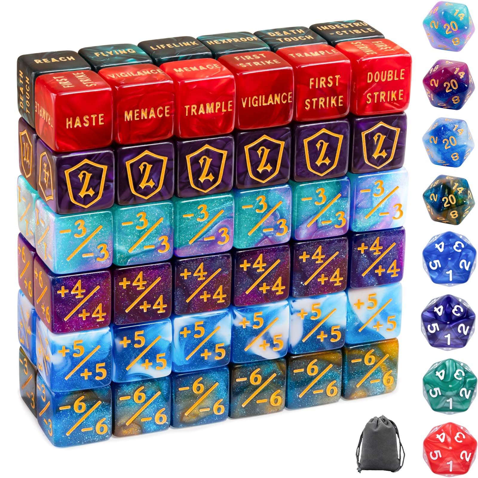 80 Pieces MTG Dice Set with Plus 1 Life Counter & Keyword Token Dice & Shield & Spindown Dice & D20, MTG Counters Dice for Magic the Gathering, Cards Gaming Accessories