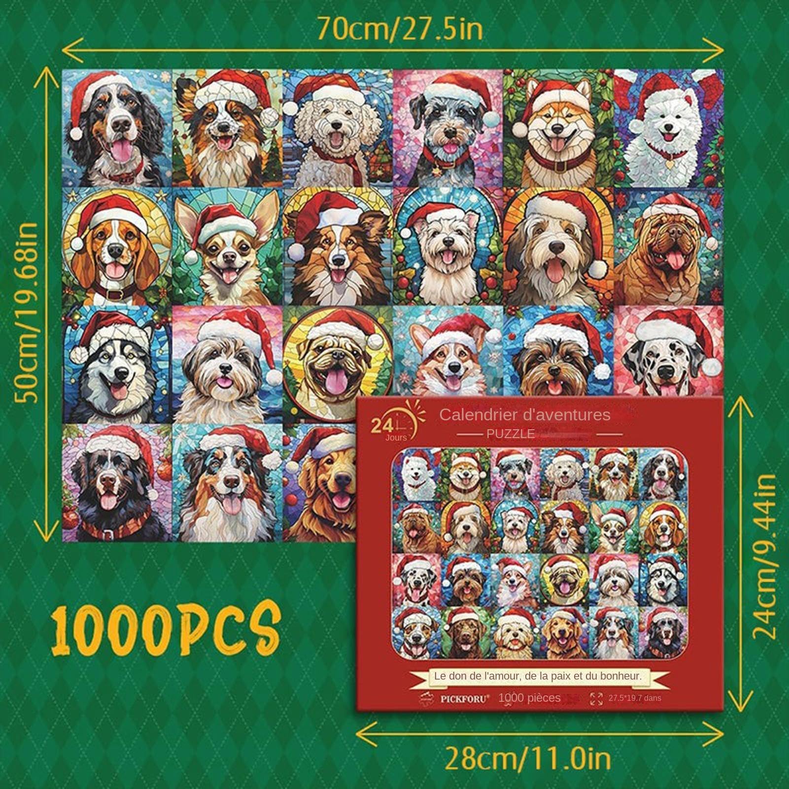 Calendrier De L'Avent Puzzle 2024 – 1008 Pièces – Thème Chiens De Noël – 24 Images Différentes – Cadeau Pour Enfants Et Adultes – Compte à Rebours Festif