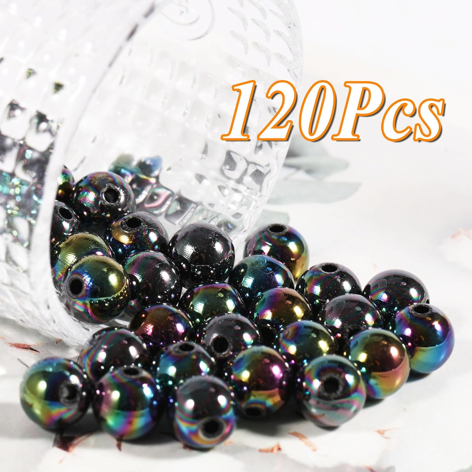 120Pcs 16MM Acrylic Beads for Jewelry Making,AB Color Acrylic Beads Black Round Bead for DIY Bracelets Necklace Keychain Mobile Phone Chain (AB Black, 16MM) - Image 2