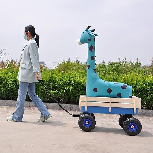 Miniatura 5 de Carro de madera resistente para deportes al aire libre, todo terreno, con barandilla de madera, neumáticos de aire, carrito de jardín para niños con