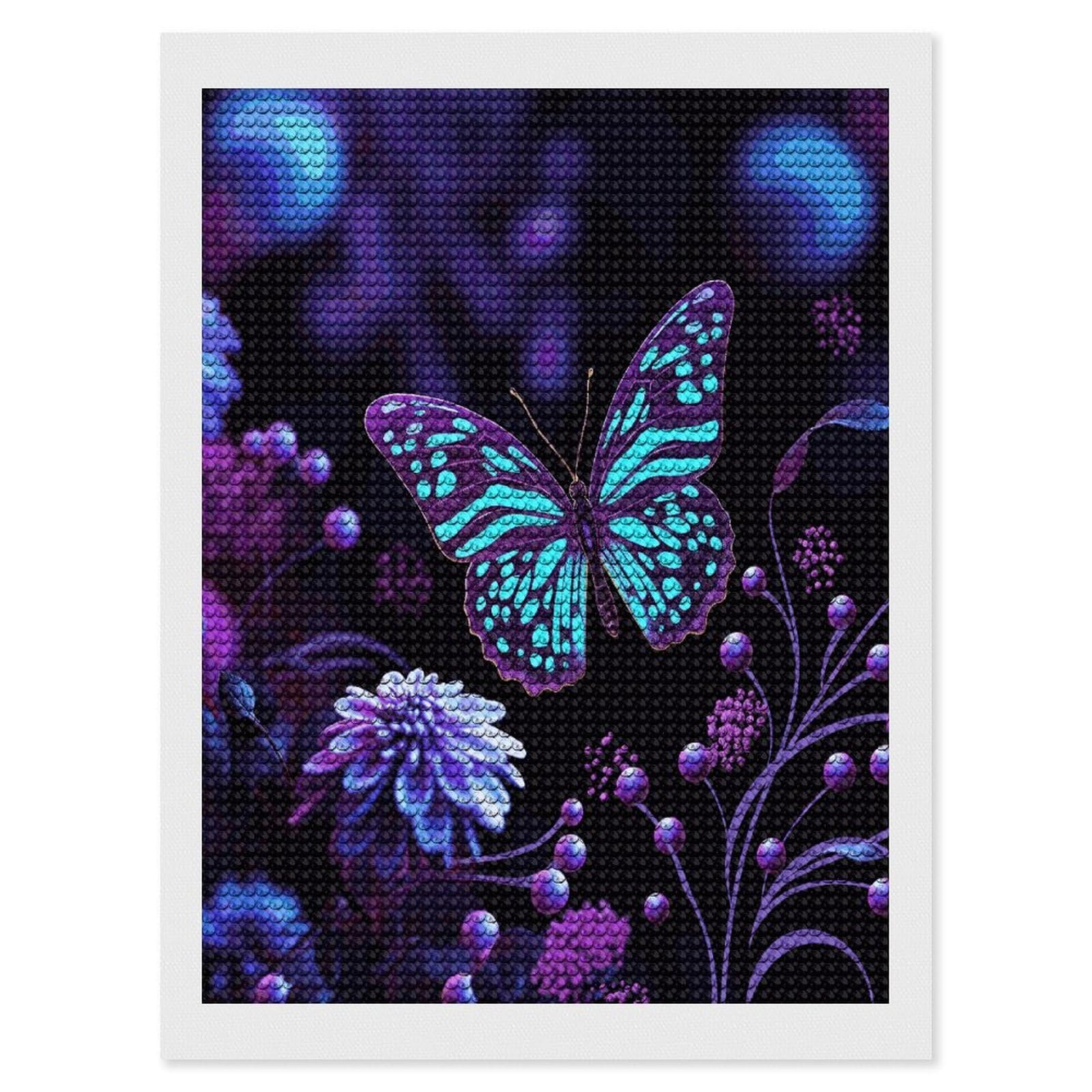 LDGSUPH Purple Butterfly and Flowers Diamond Painting Kits for Adults Paint with Diamond Pictures Art DIY Full Drill Diamond Dots Painting Personalized Diamond Photo for Home Wall Decor Gift 12"x16"
